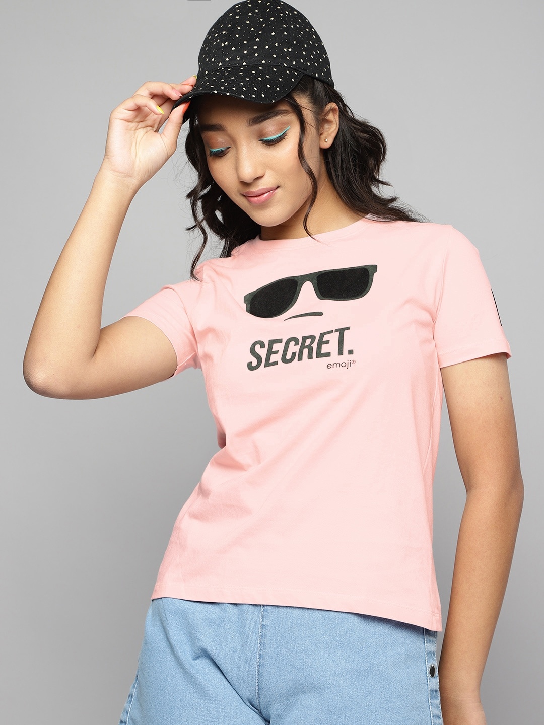 

Kook N Keech Emoji Teens Girls Pink Printed Pure Cotton T-shirt