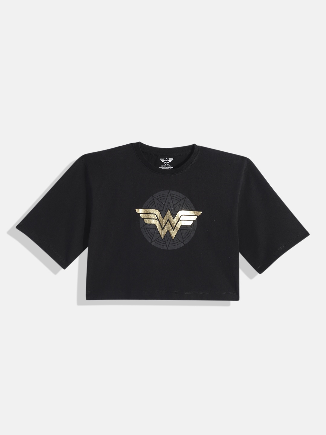 

Kook N Keech DC Teens Girls Black Wonder Woman Print Pure Cotton Boxy Crop T-shirt
