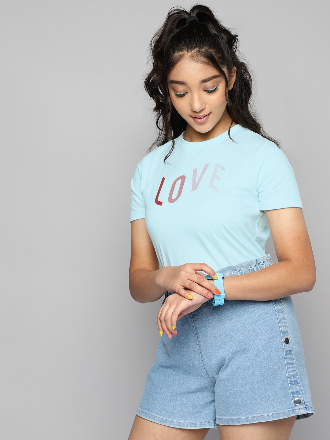 

Kook N Keech Teens Girls Blue Typography Print Round Neck Pure Cotton T-shirt