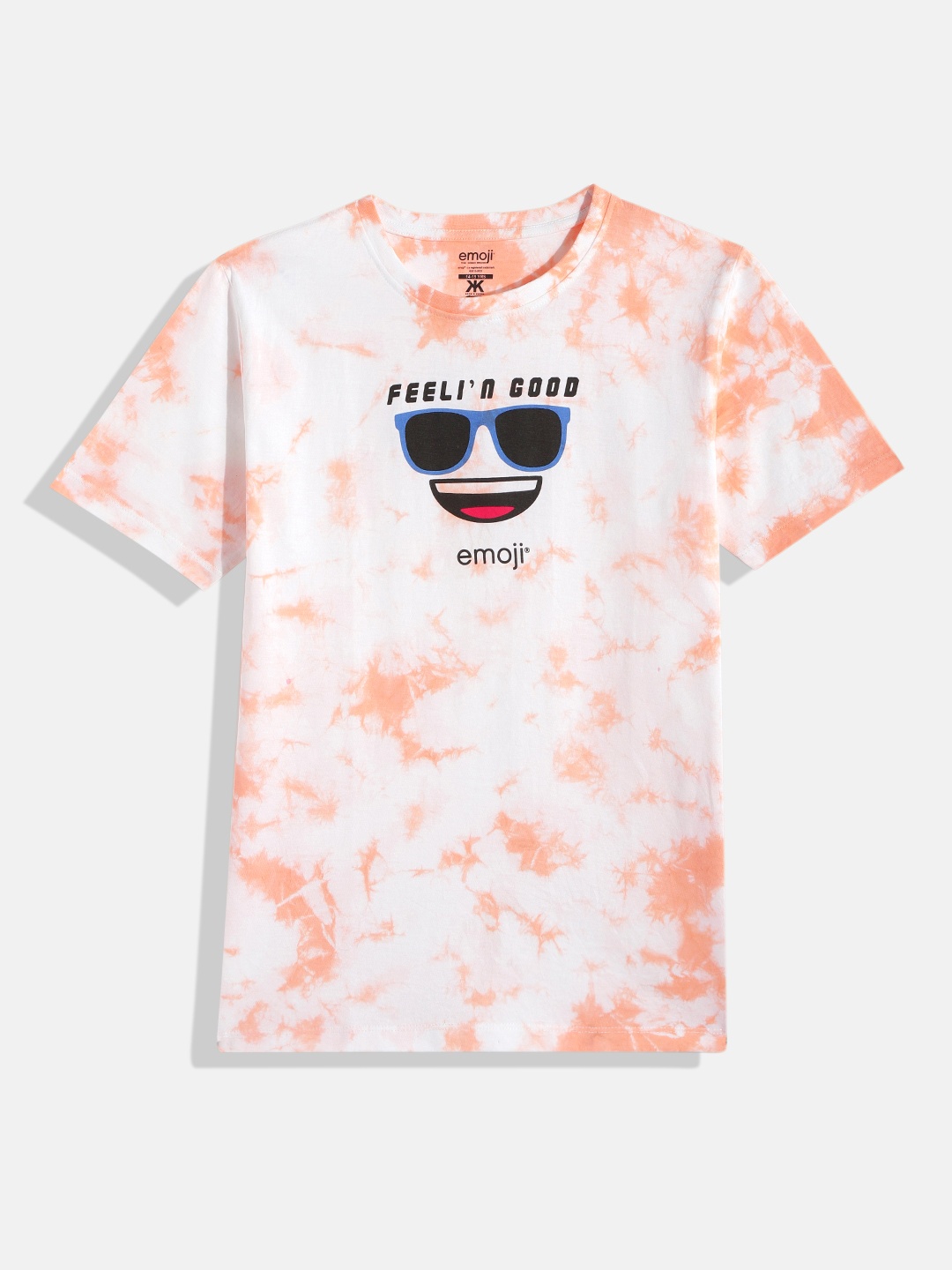 

Kook N Keech Emoji Teens Boys Orange & White Graphic Printed Pure Cotton T-shirt