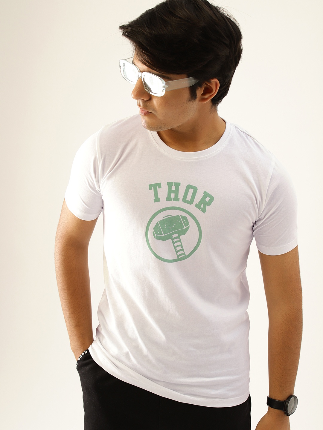 

Kook N Keech Marvel Teens Boys White & Green Thor Printed Pure Cotton T-shirt