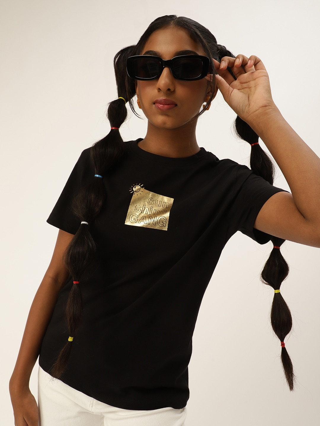 

Kook N Keech Teens Girls Black Typography Printed Pure Cotton T-shirt