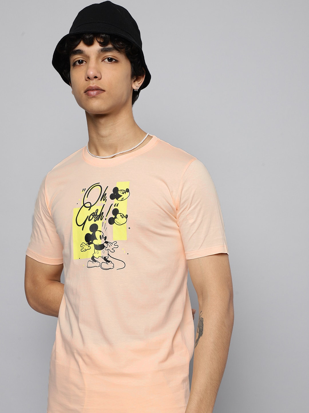 

Kook N Keech Disney Teens Boys Peach-Coloured Mickey Mouse Printed Pure Cotton T-shirt