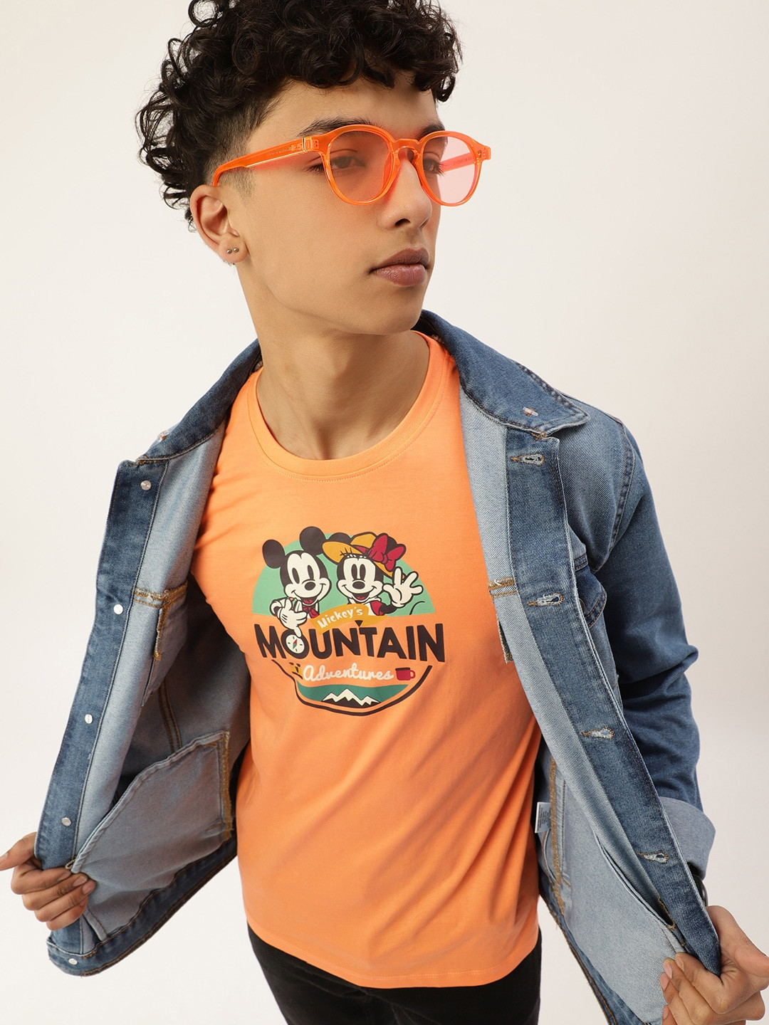 

Kook N Keech Disney Teens Boys Orange Mickey and Minnie Printed Pure Cotton T-shirt