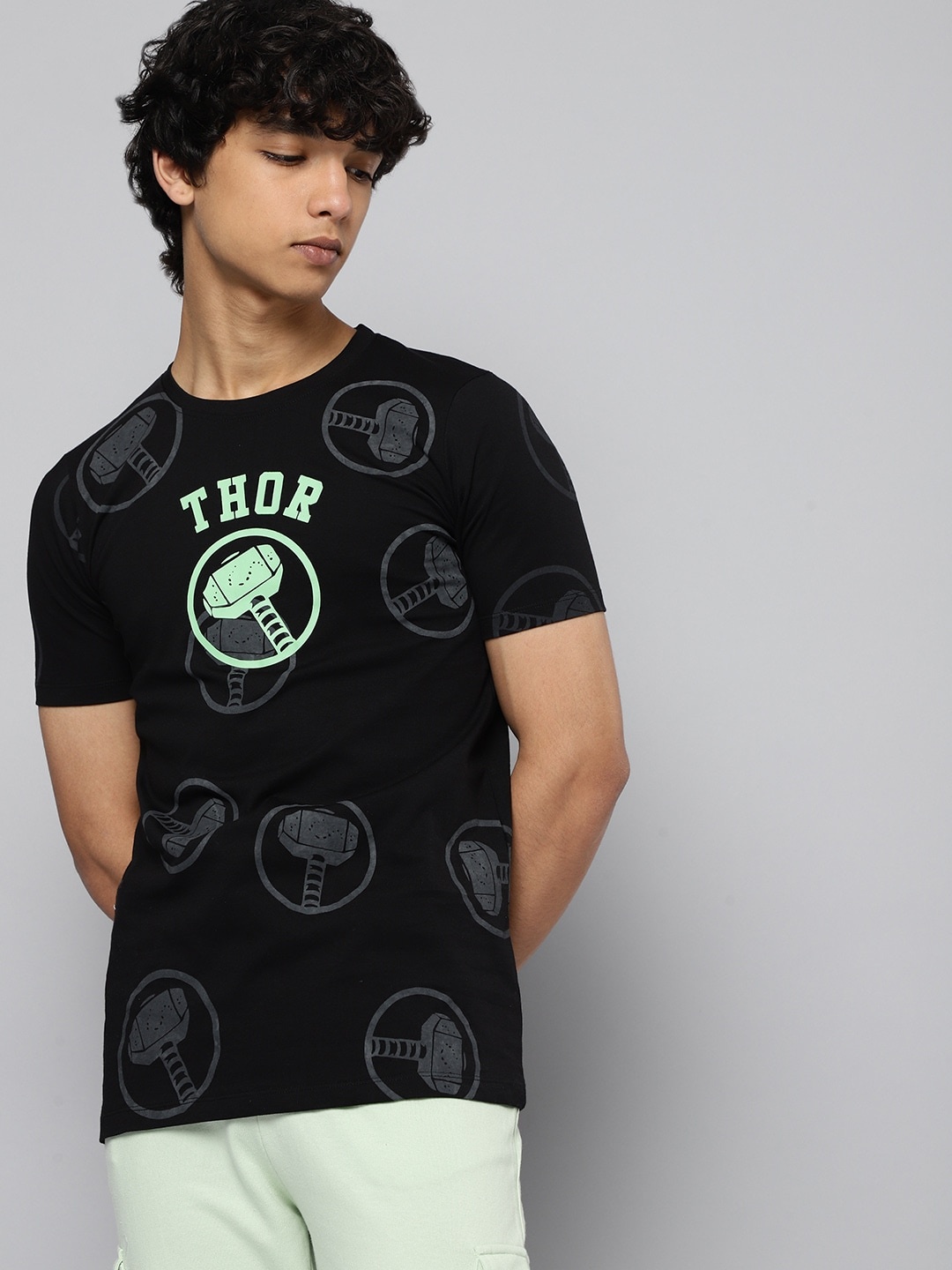 

Kook N Keech Marvel Teens Boys Black Printed Pure Cotton T-shirt