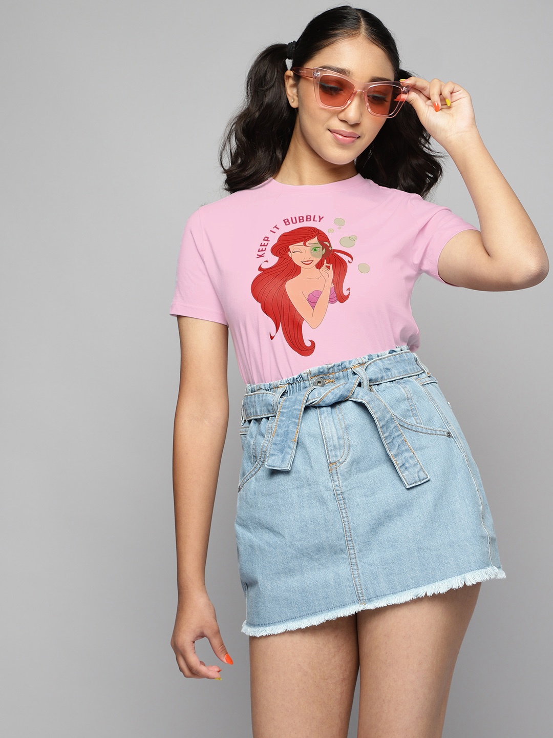 

Kook N Keech Disney Teens Girls Pink & Red Ariel Printed Pure Cotton T-shirt