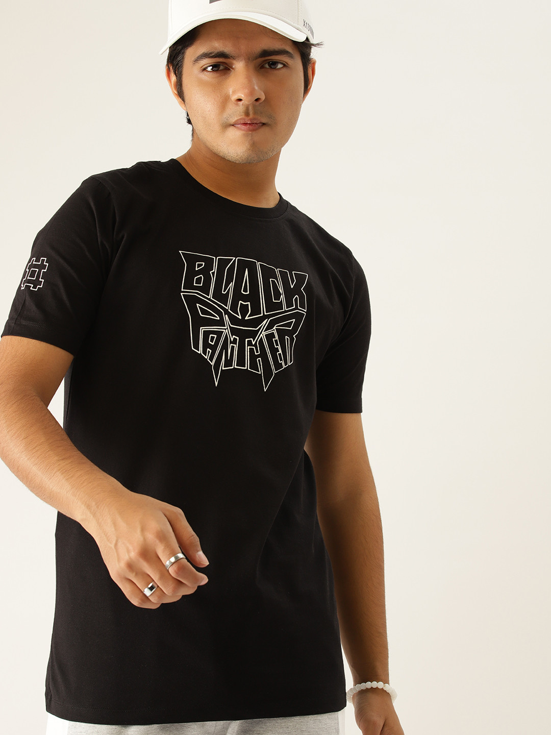

Kook N Keech Marvel Teens Boys Black Black Panther Printed Pure Cotton T-shirt