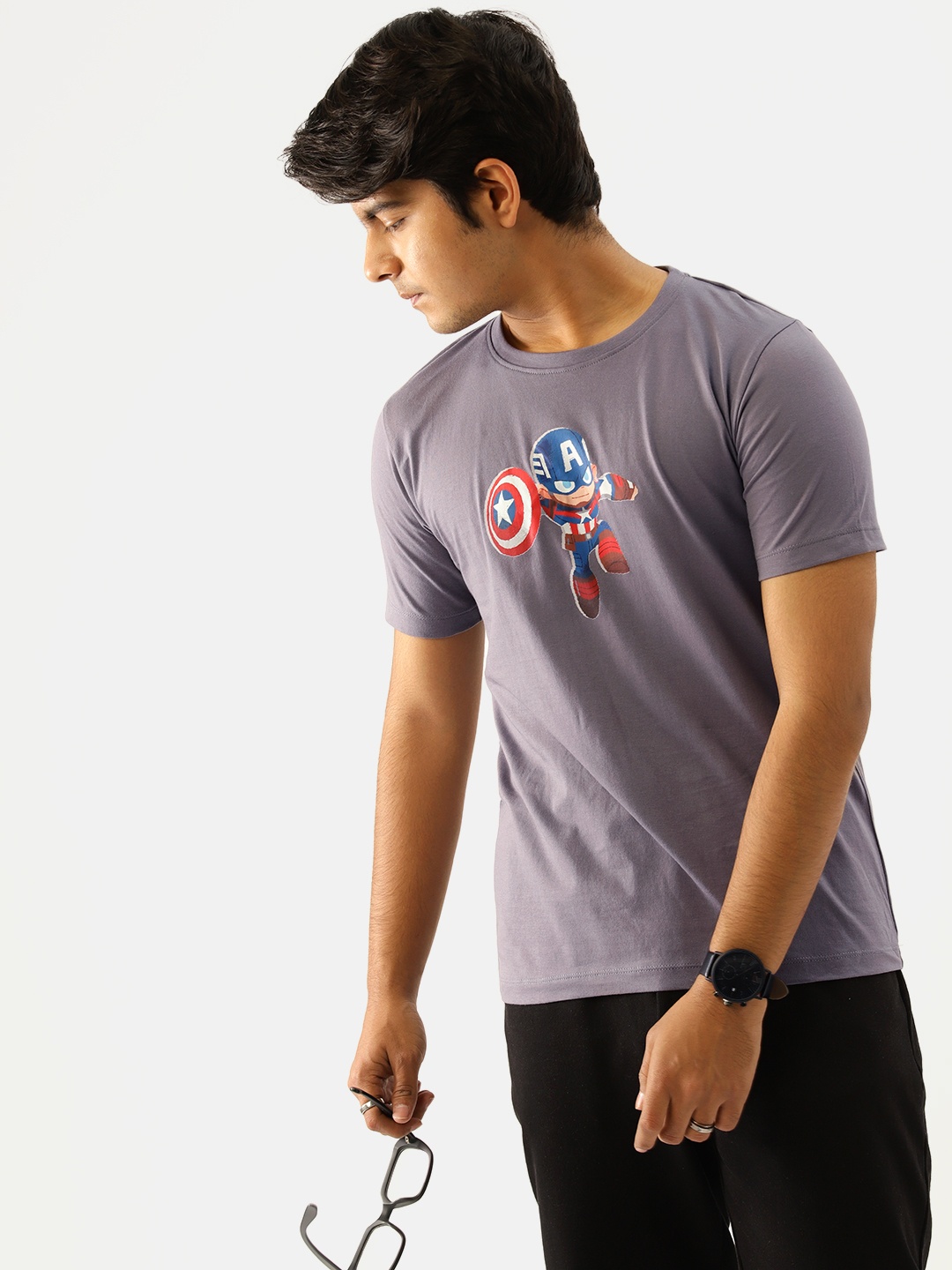 

Kook N Keech Marvel Teens Boys Mauve Captain America Printed Pure Cotton T-shirt