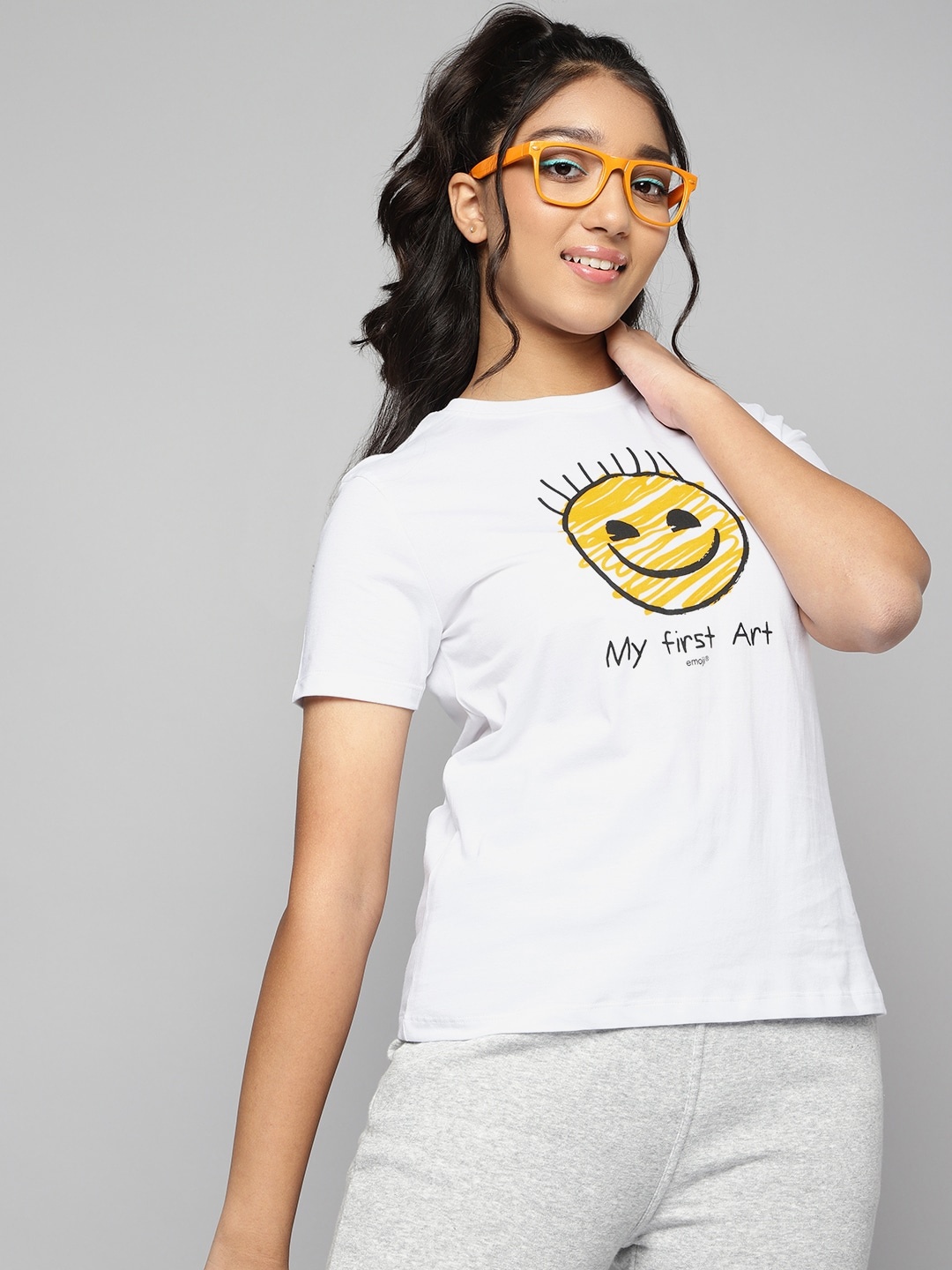 

Kook N Keech Emoji Teens Girls White Printed Pure Cotton T-shirt