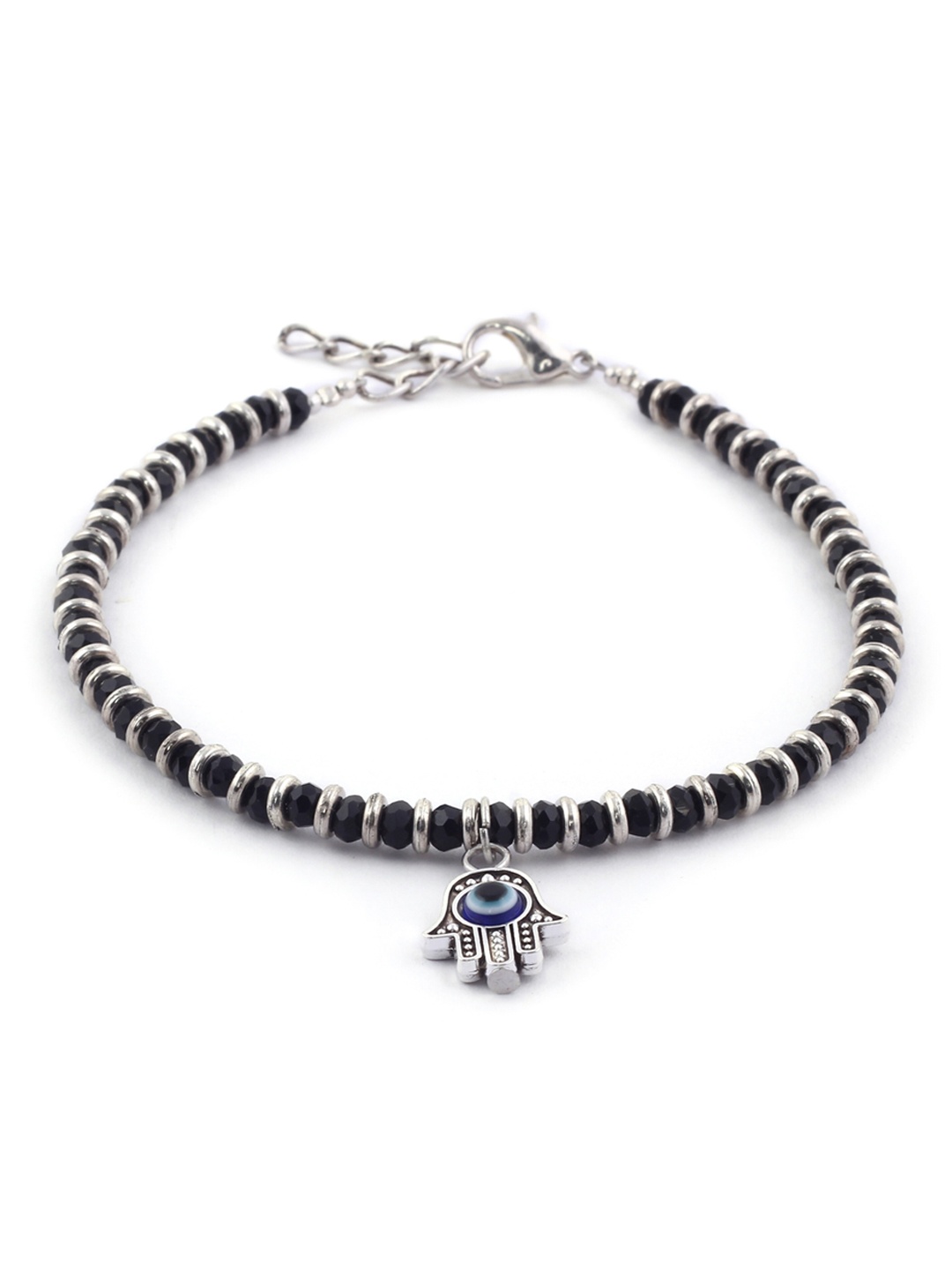 

EL REGALO Silver-Toned Black & White Stone Studded And Beaded Anklet