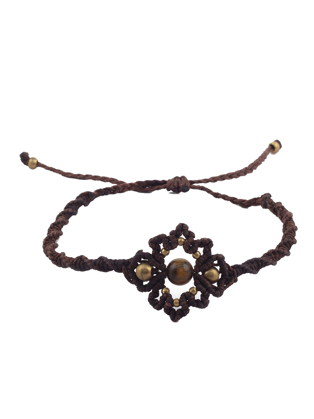 

EL REGALO Brown & Golden Beaded Flower Macrame Anklet