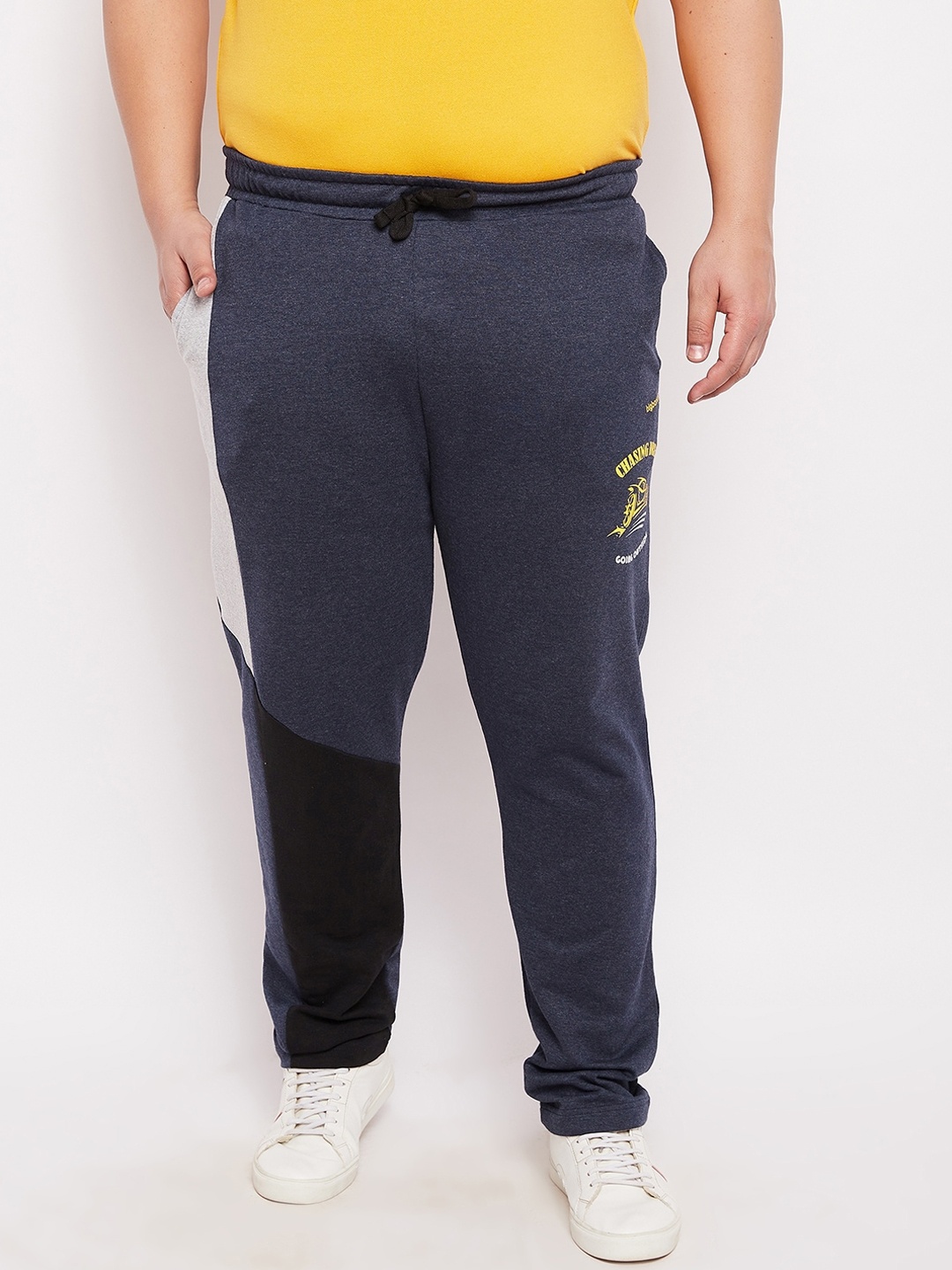 

bigbanana Men Plus Size Navy Blue Colourblocked Antimicrobial Track Pant