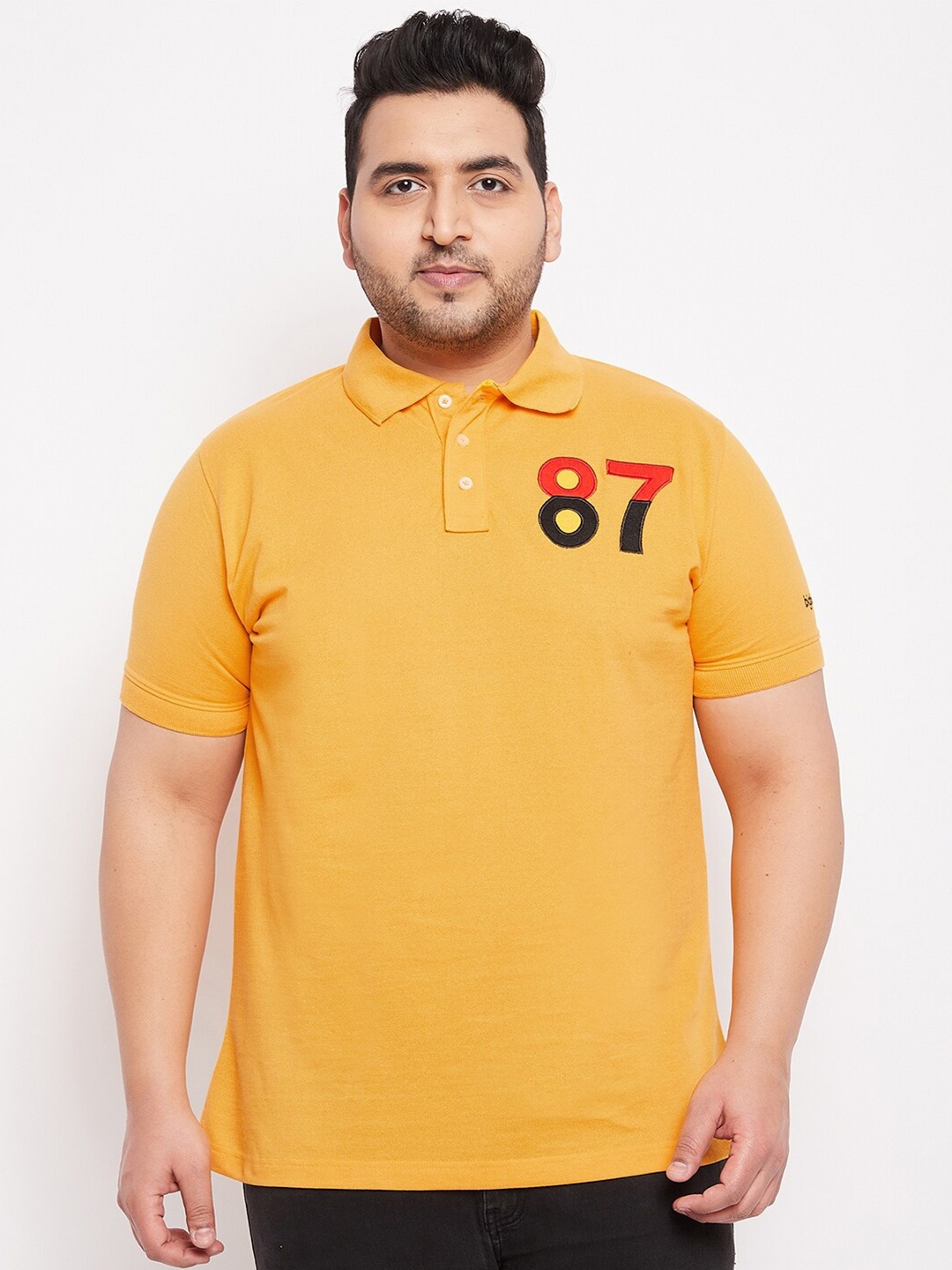 

bigbanana Men Plus Size Yellow Polo Collar Bio Finish T-shirt