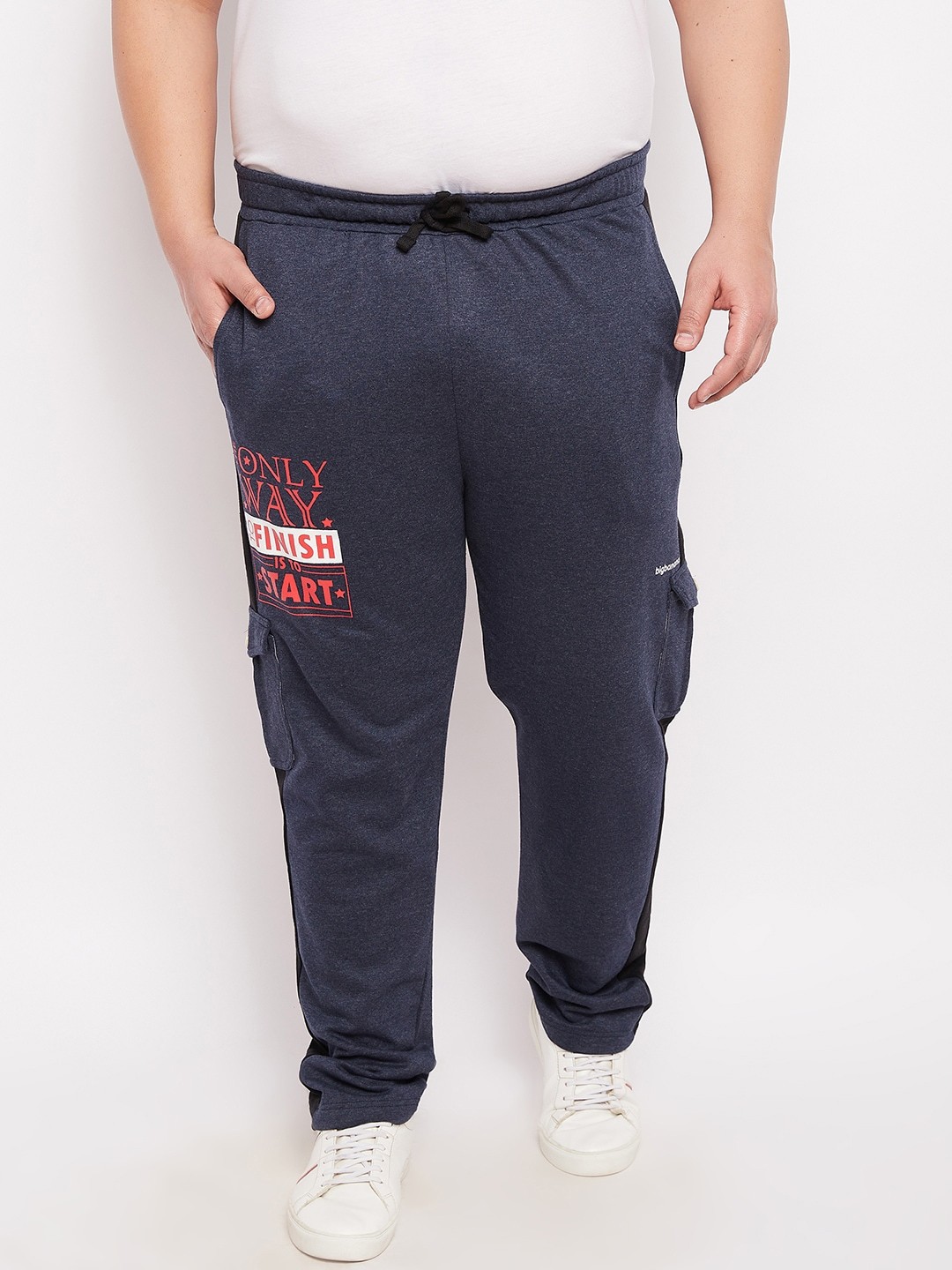 

bigbanana Men Plus Size Navy Blue Printed Regular-Fit Track Pants