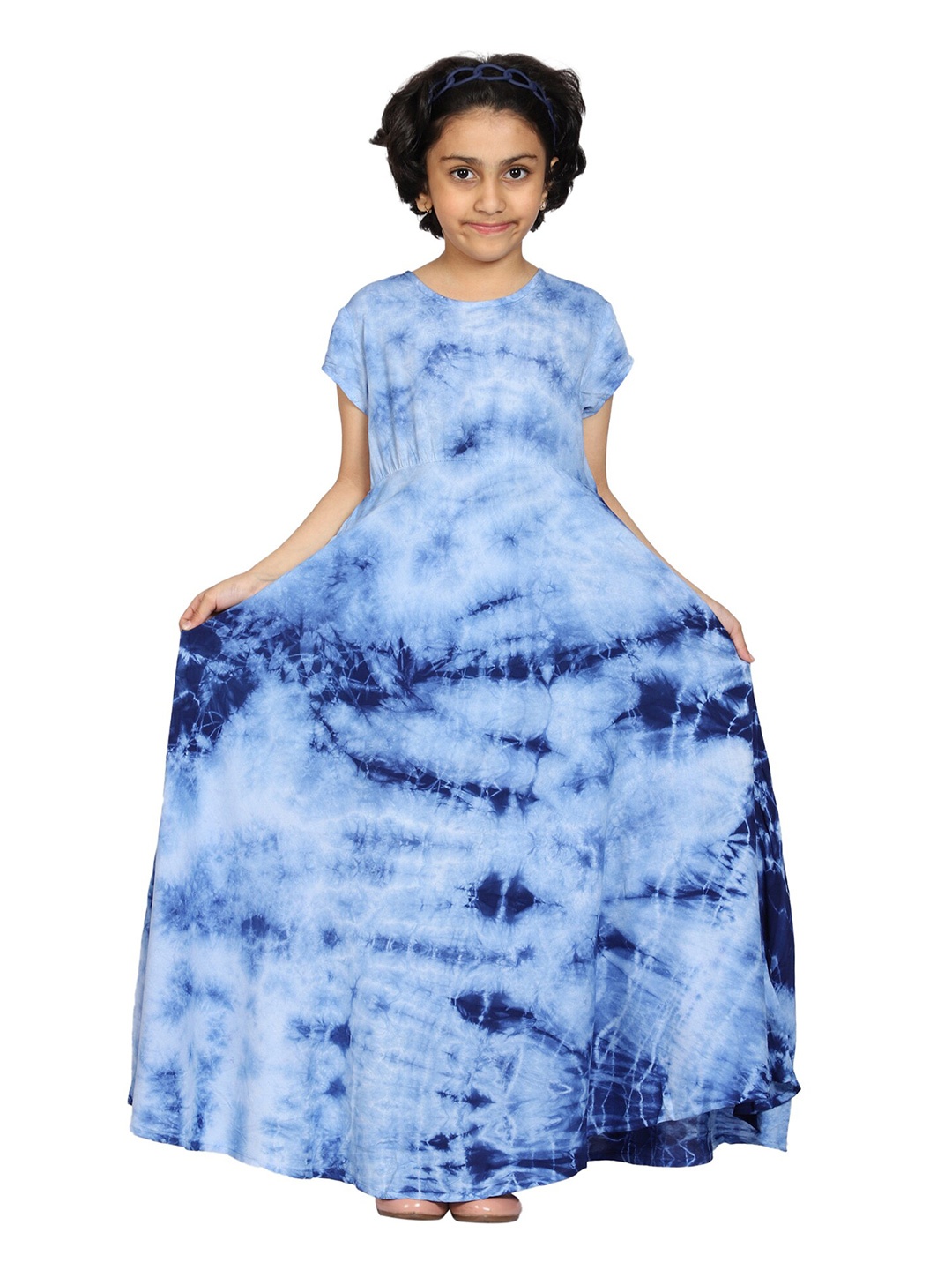 

KiddoPanti Girls Blue Tie and Dye Dyed Gown Dress