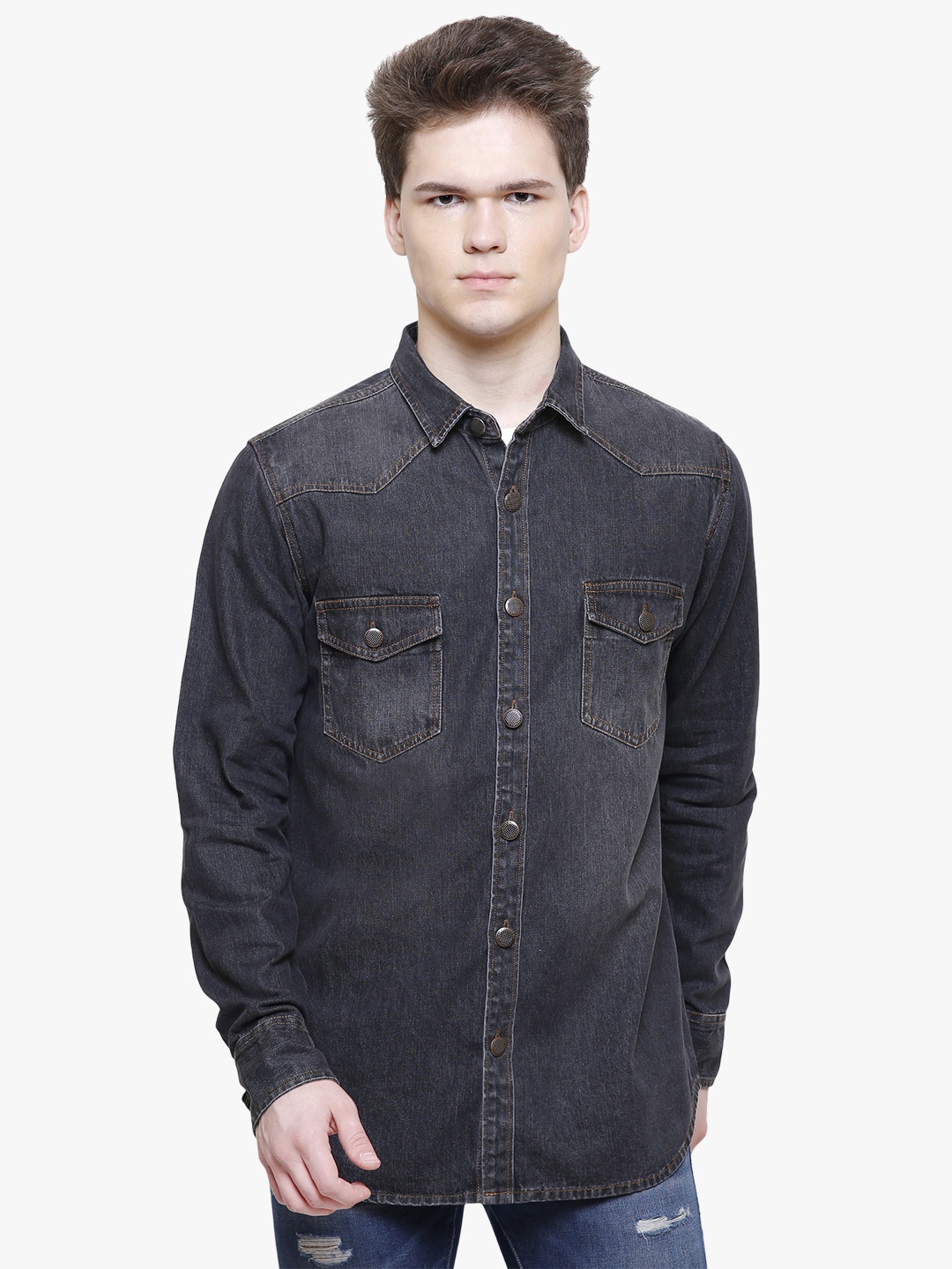 

Southbay Men Grey Smart Slim Fit Denim Casual Shirt