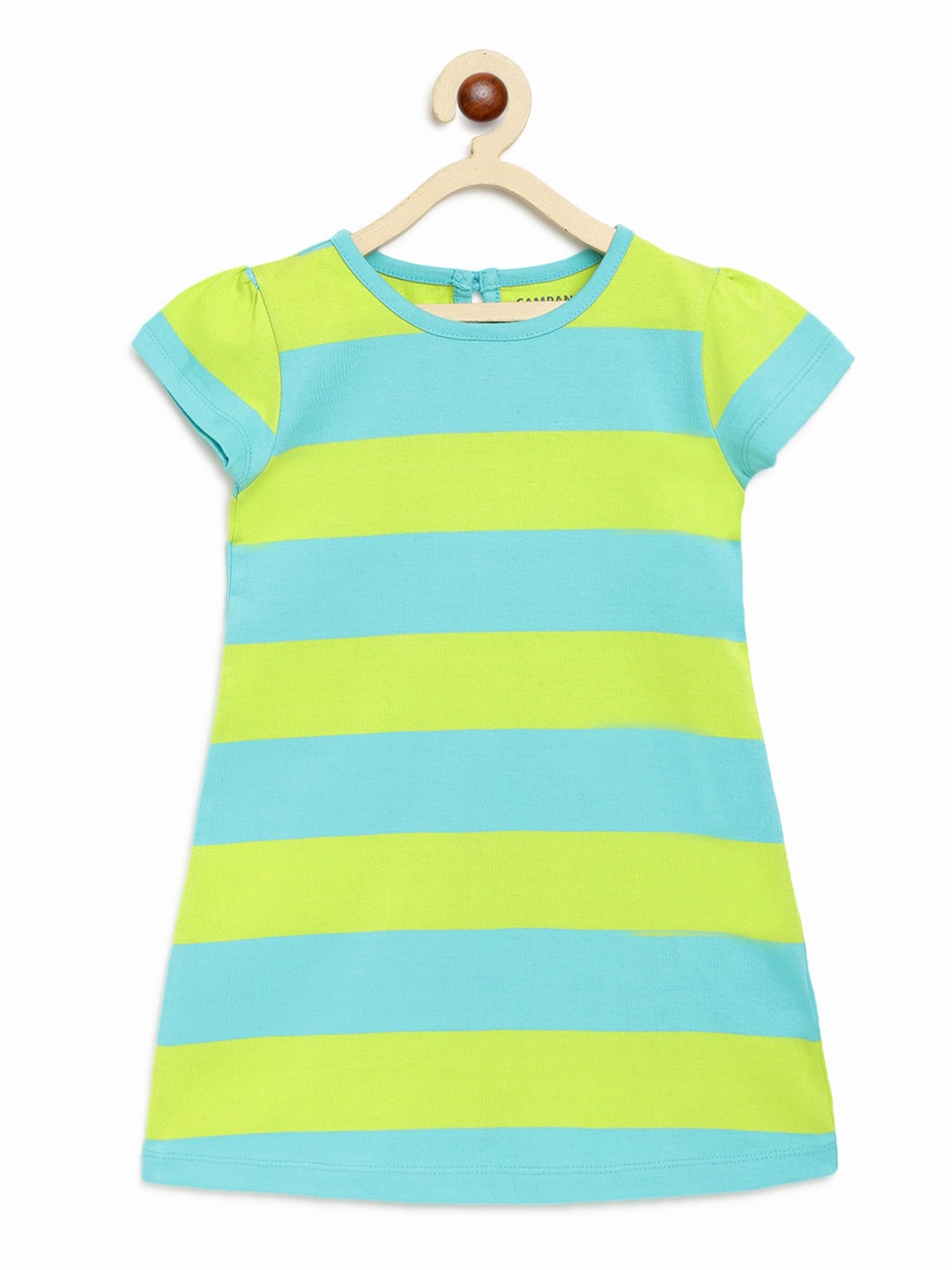 

Campana Girls Turquoise Blue & Fluorescent Green Striped A-Line Dress
