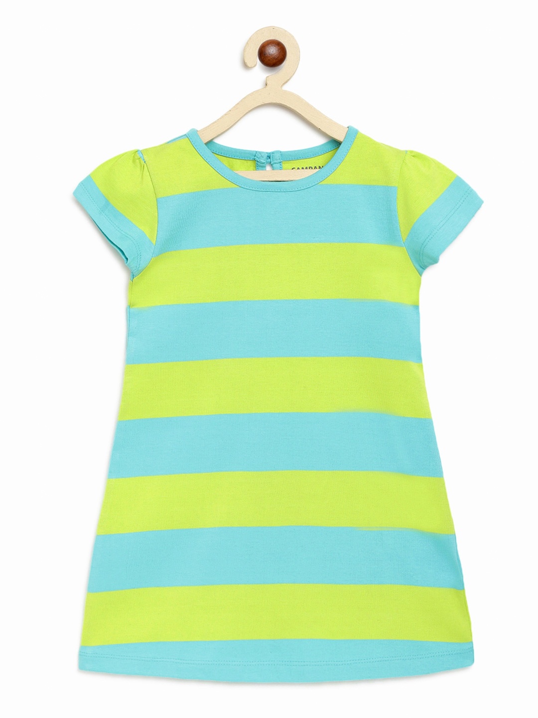 

Campana Turquoise Blue & Lime Green Striped A-Line Dress