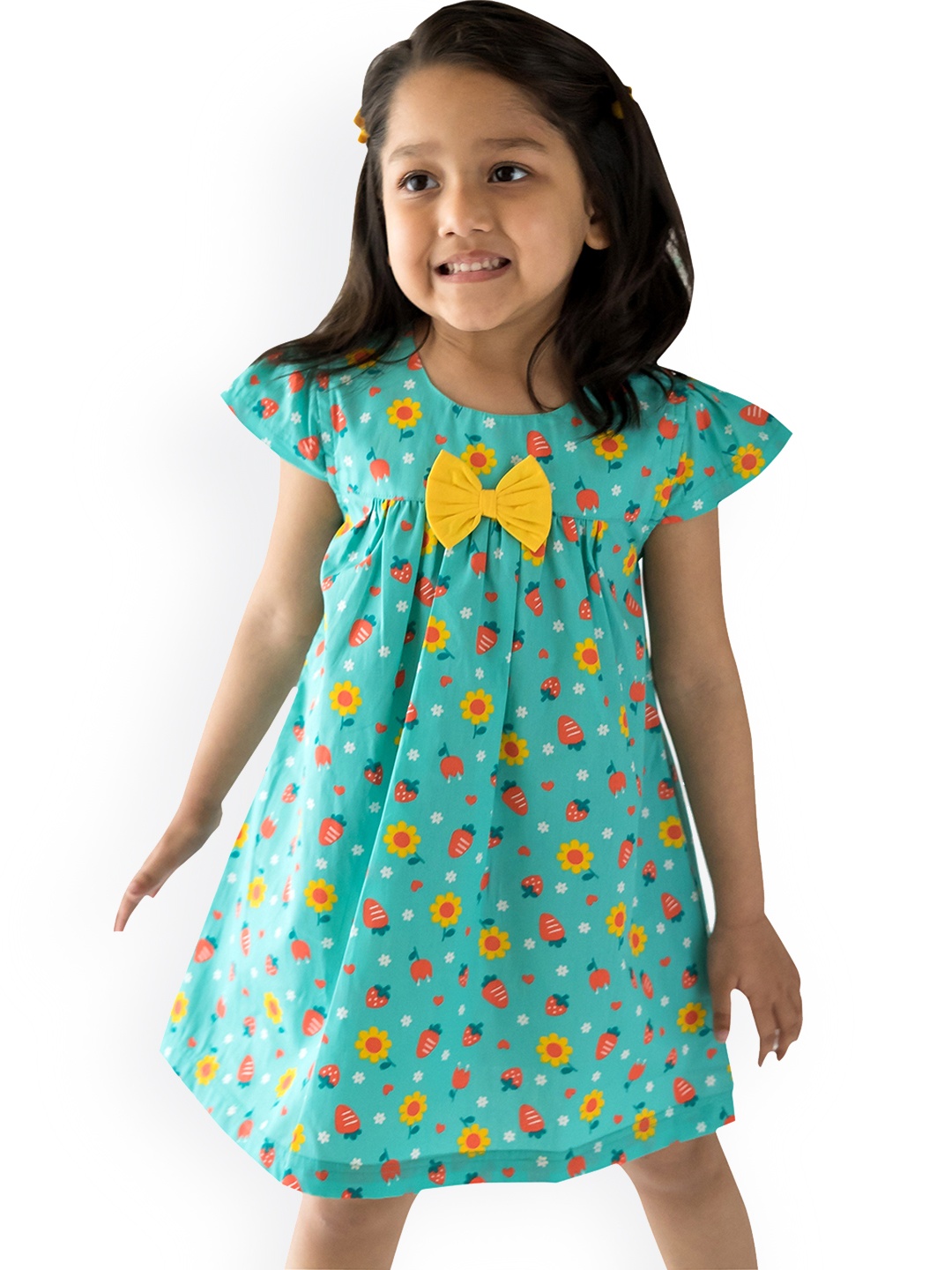 

Campana Girls Turquoise Blue & Yellow Floral A-Line Dress