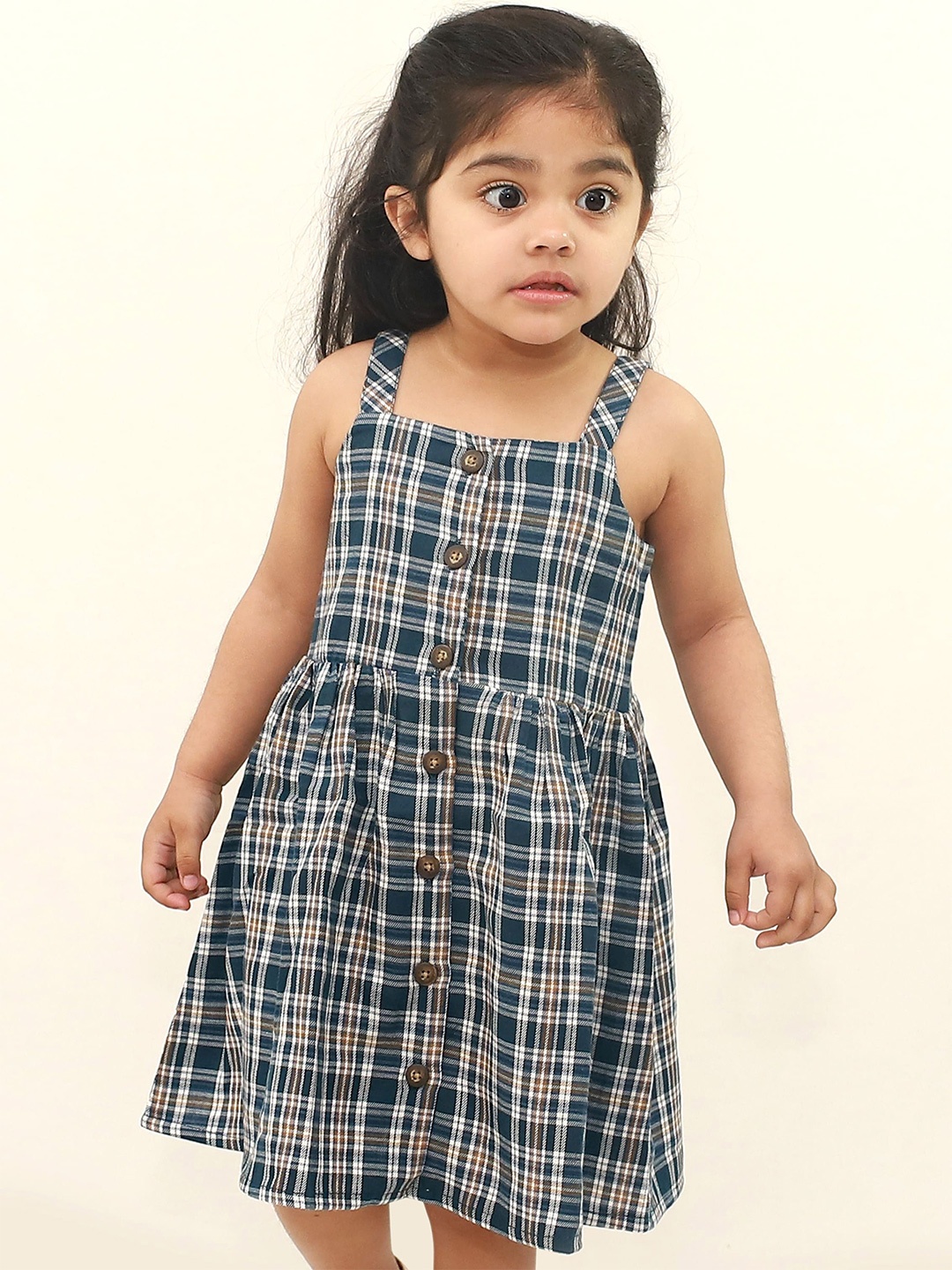 

Campana Girls Navy Blue & White Plaid Strappy Dress