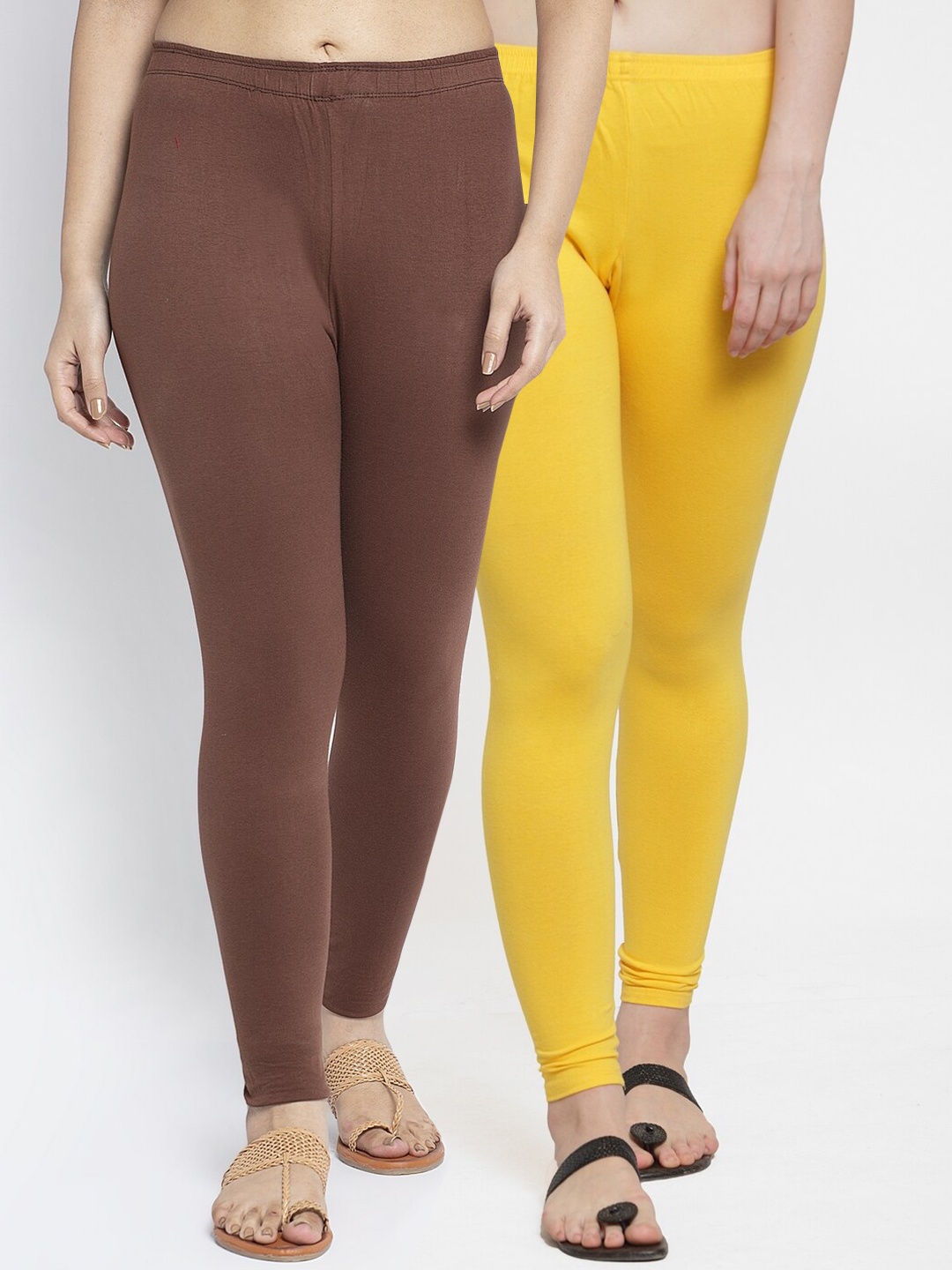 

GRACIT Women Pack of 2 Solid Ankle Length Legging, Yellow