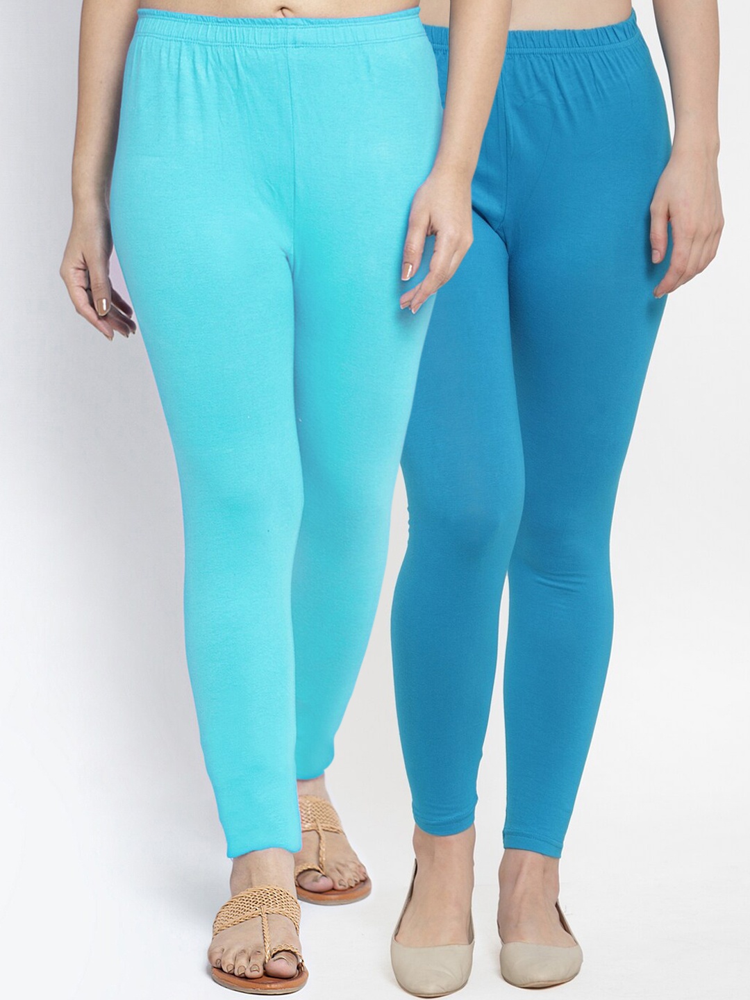 

GRACIT Women Pack Of 2 Solid Ankle-Length Leggings, Turquoise blue