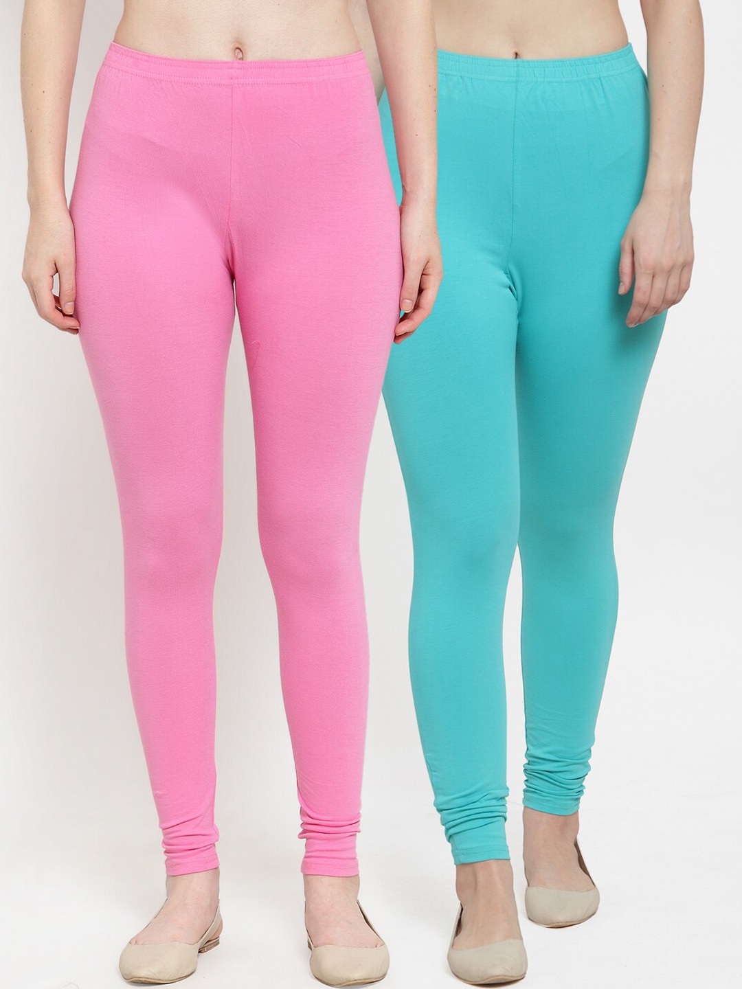 

GRACIT Women Pack Of 2 Solid Ankle-Length Leggings, Pink