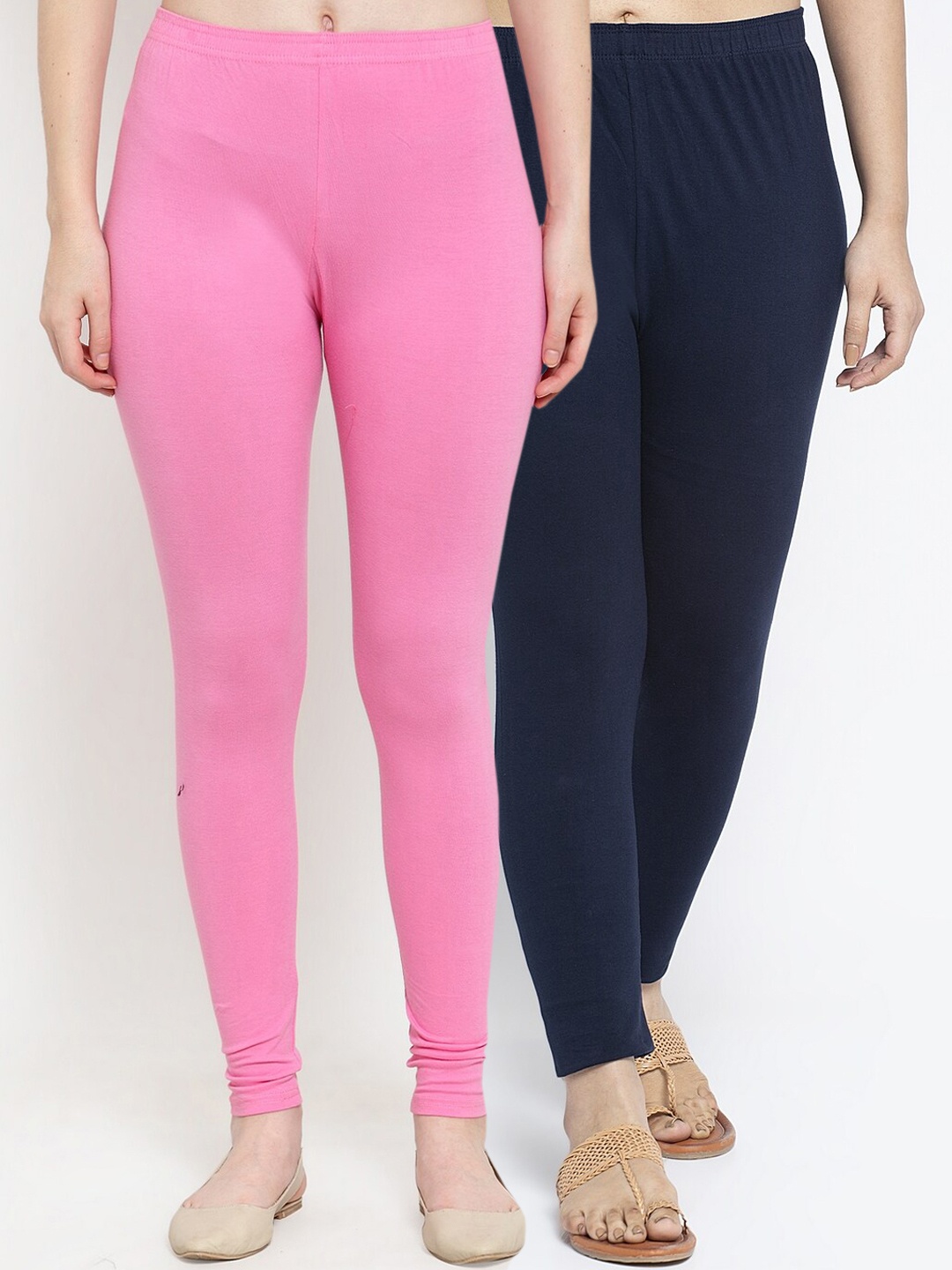 

GRACIT Women Pack of 2 Solid Ankle-Length Leggings, Pink