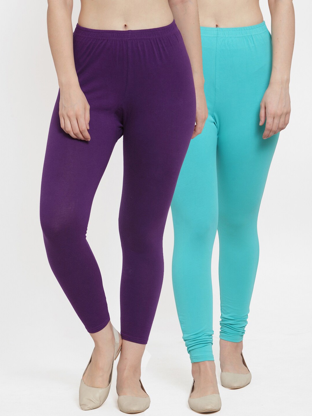 

GRACIT Women Pack Of 2 Purple & Sea Green Solid Leggings