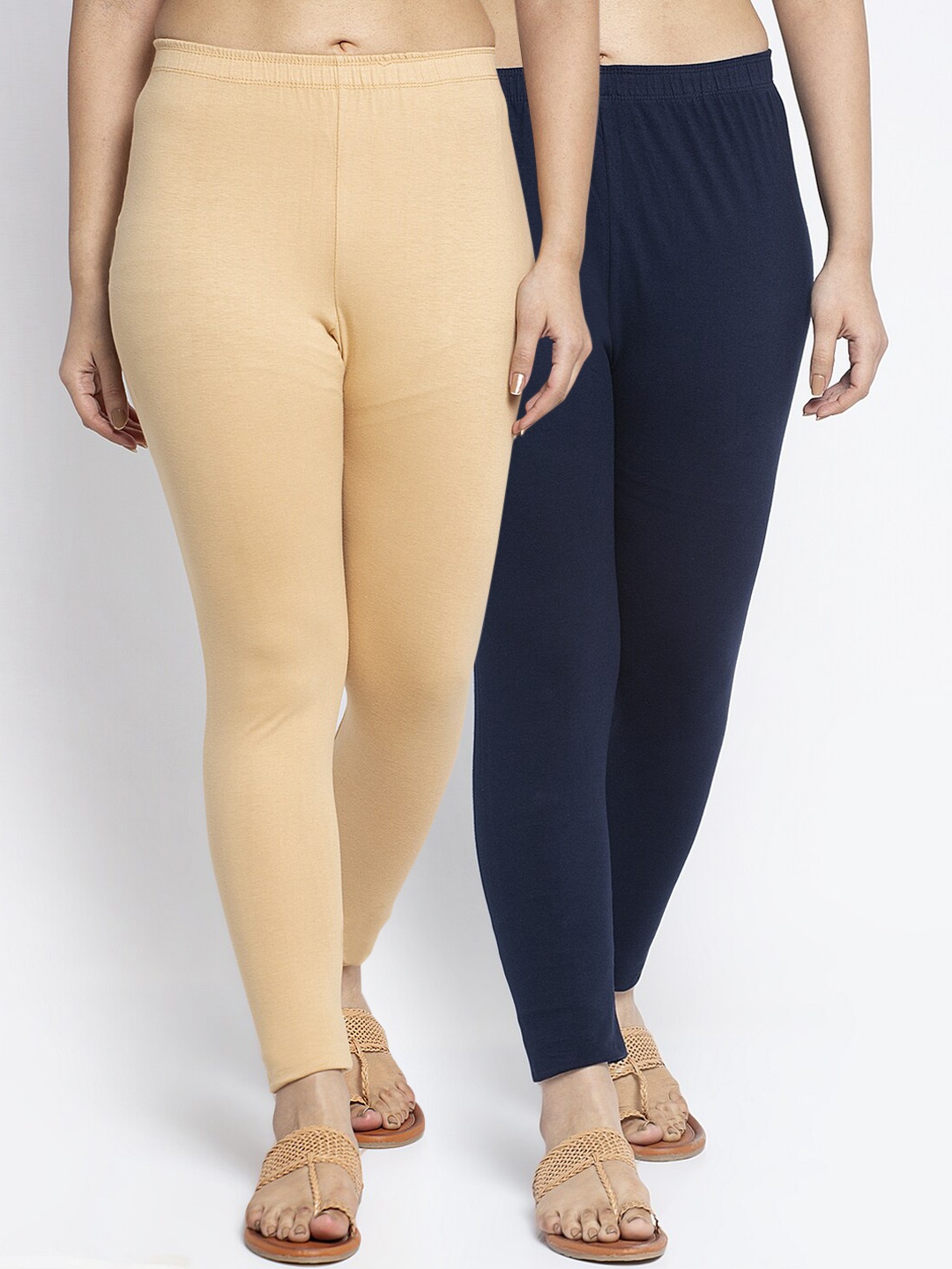 

GRACIT Women Pack Of 2 Solid Ankle-Length Leggings, Beige