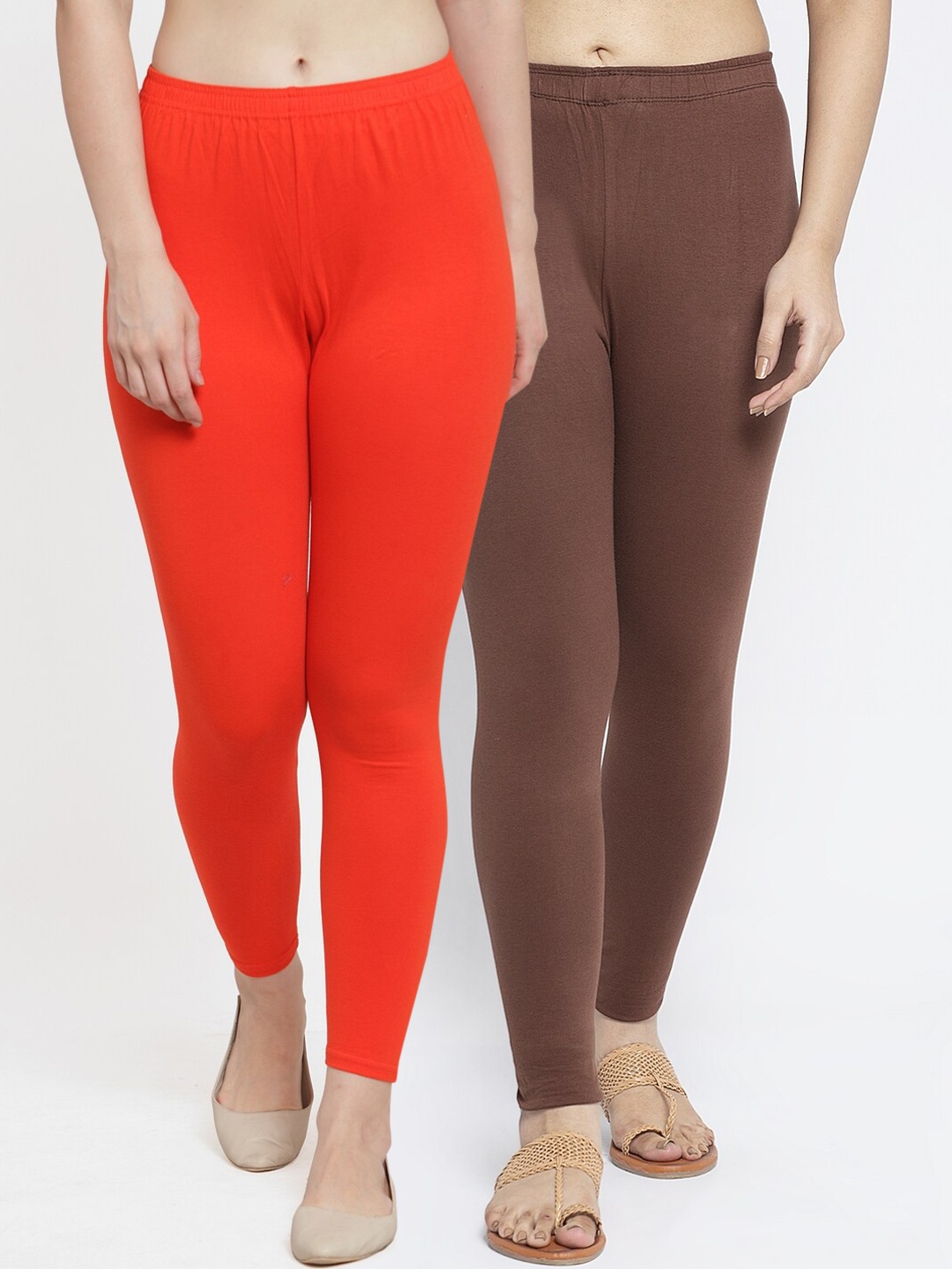 

GRACIT Women Pack Of 2 Orange & Brown Solid Ankle-Length Leggings