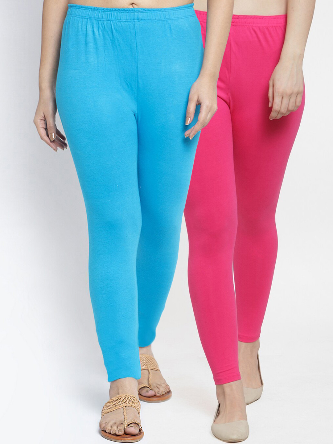 

GRACIT Women Pack of 2 Solid Ankle-Length Leggings, Pink