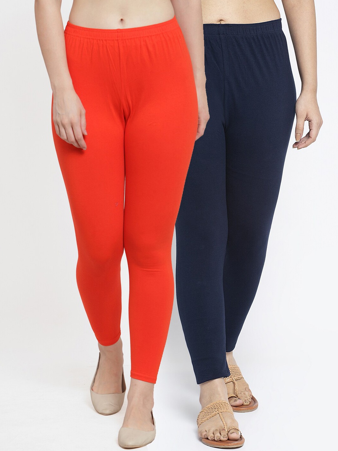 

GRACIT Women Pack Of 2 Orange & Navy Blue Solid Ankle-Length Leggings