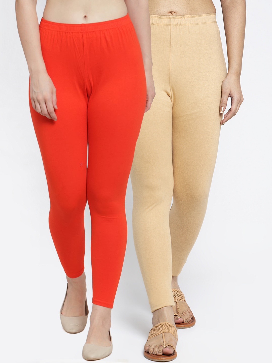 

GRACIT Women Pack of 2 Solid Ankle Length Legging, Orange