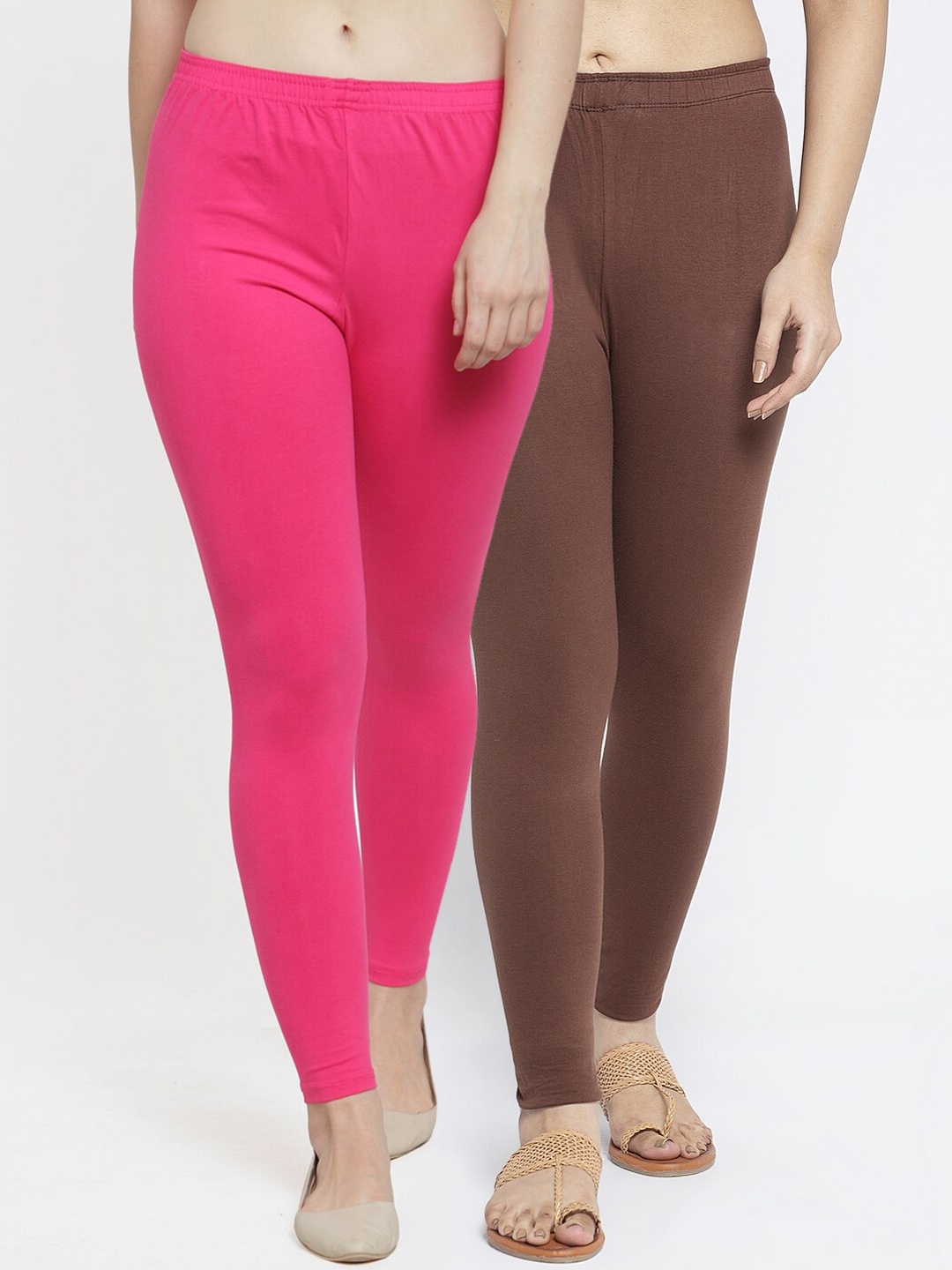 

GRACIT Women Pack of 2 Pink & Brown Solid Ankle Length Leggings
