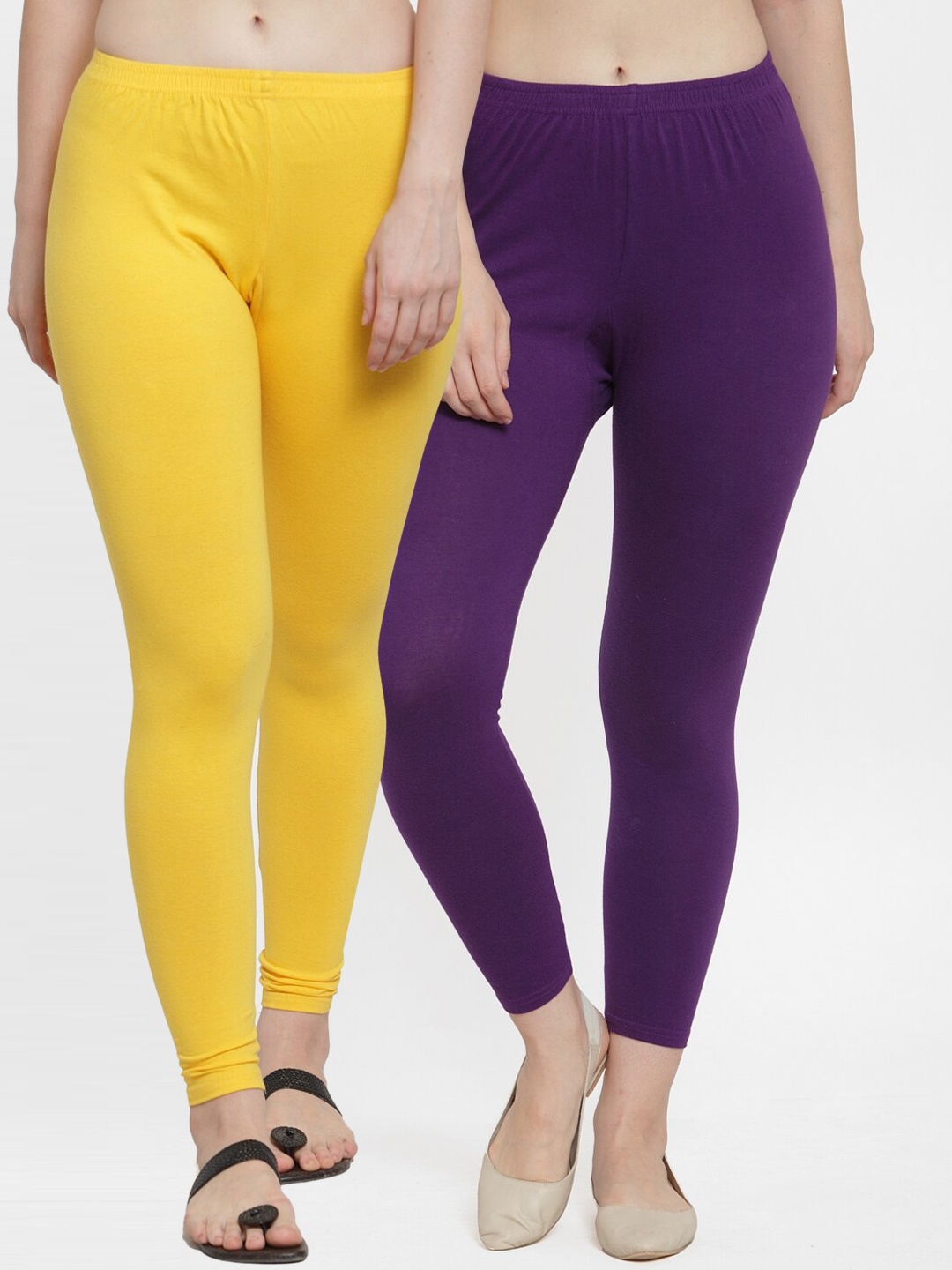 

GRACIT Women Pack Of 2 Yellow & Purple Solid Ankle-Length Leggings