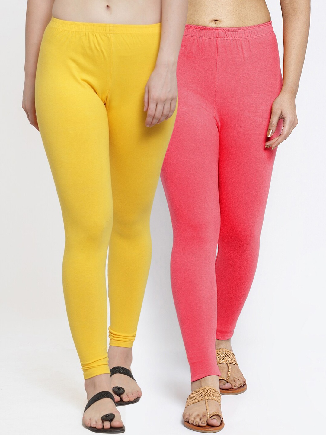 

GRACIT Women Pack of 2 Solid Ankle-Length Leggings, Yellow