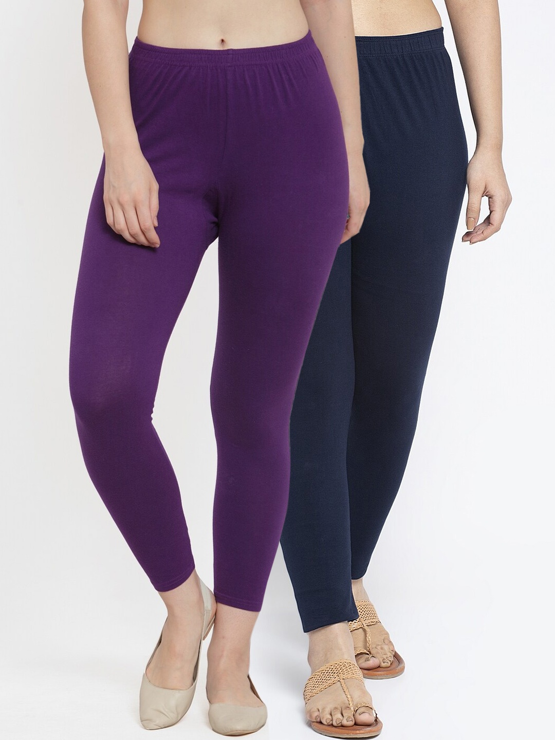 

GRACIT Women Pack of 2 Solid Ankle-Length Leggings, Purple