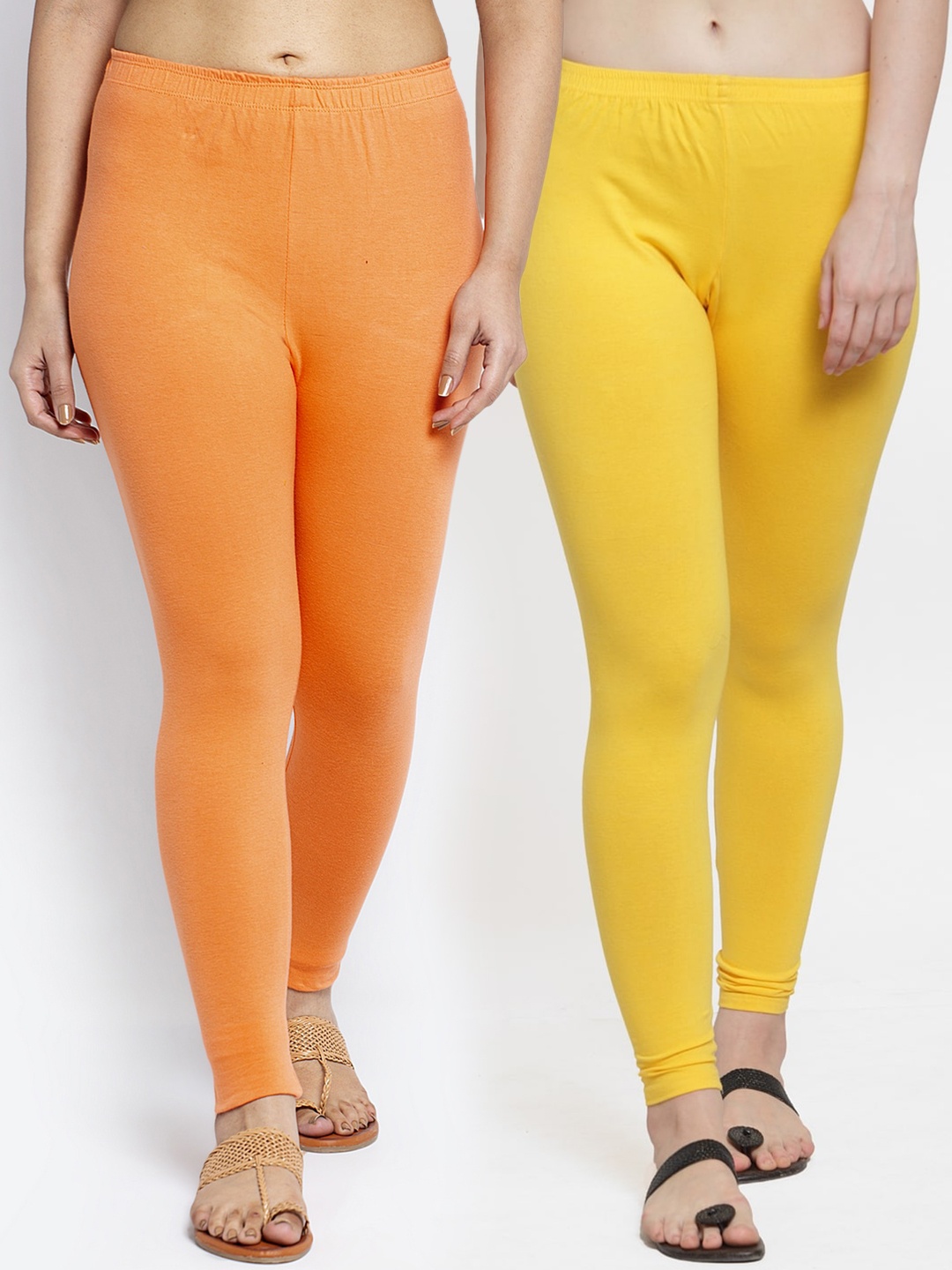 

GRACIT Women Pack Of 2 Yellow & Orange Solid Ankle-Length Leggings