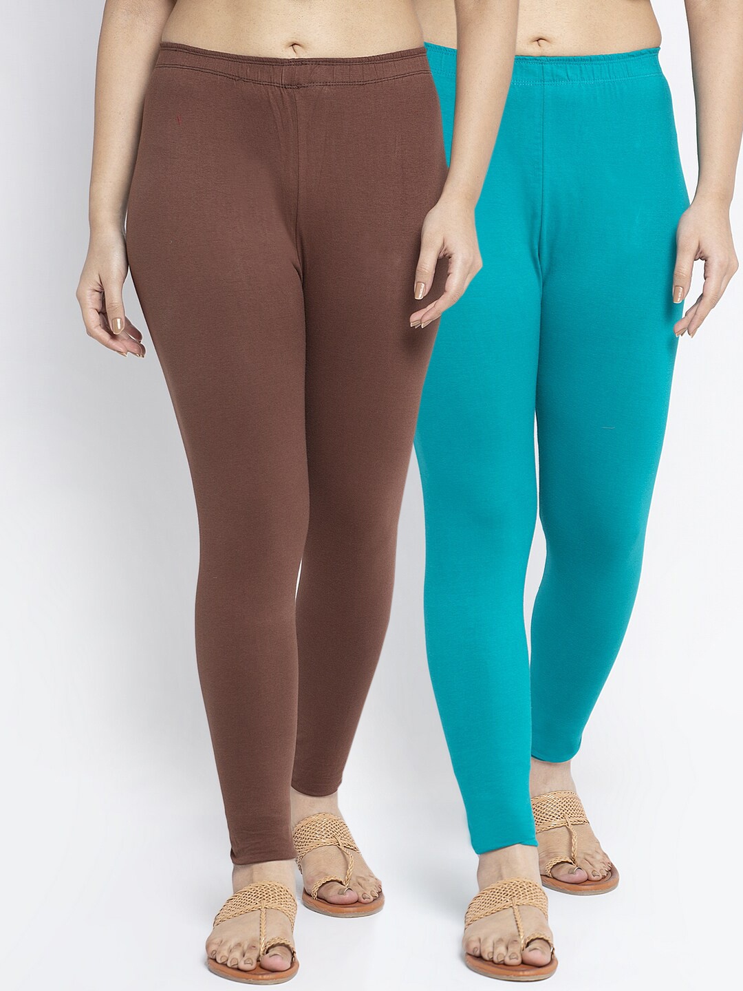 

GRACIT Women Pack Of 2 Ankle-Length Leggings, Brown