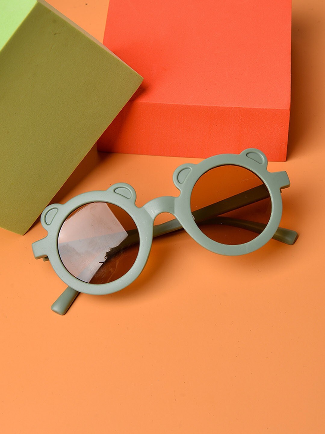 

POPLINS Unisex Kids Brown Lens & Green Round Sunglasses With UV Protected Lens