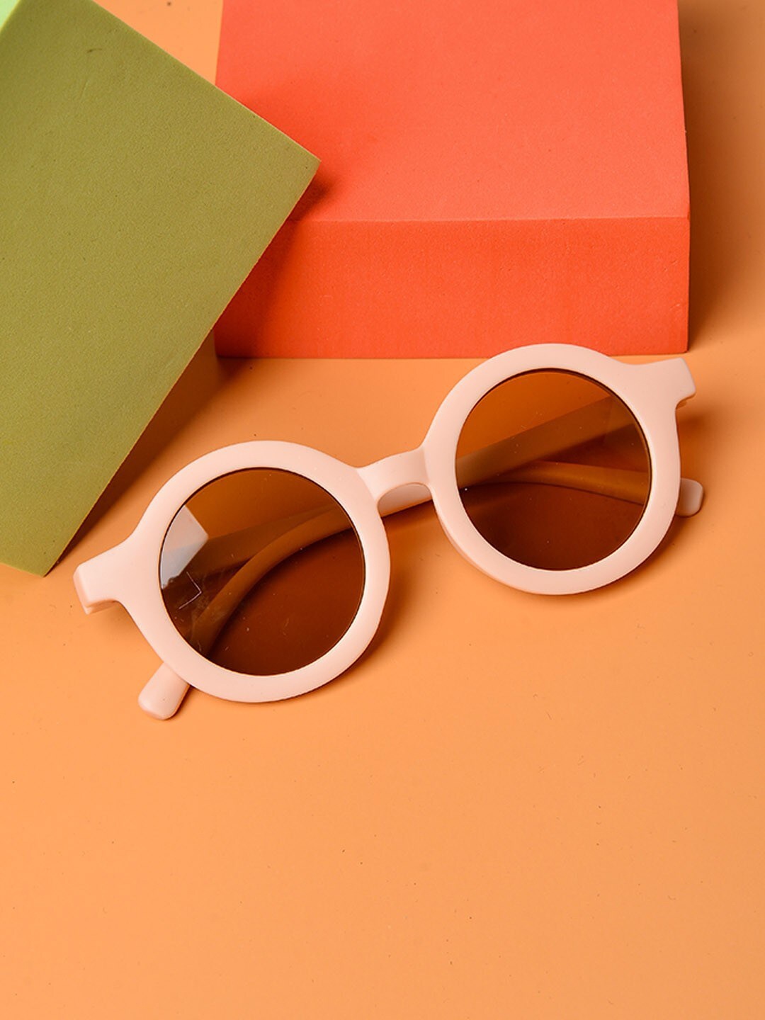 

POPLINS Unisex Kids Peach and Brown Lens Round Sunglasses with UV Protected Lens