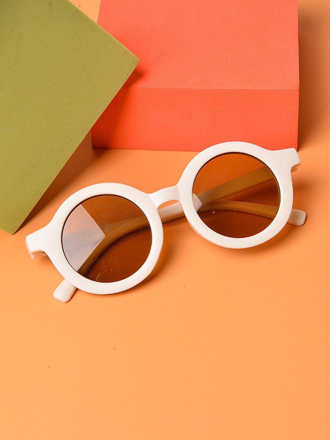 

POPLINS Unisex Kids Brown Lens & Cream Round Sunglasses with UV Protected Lens