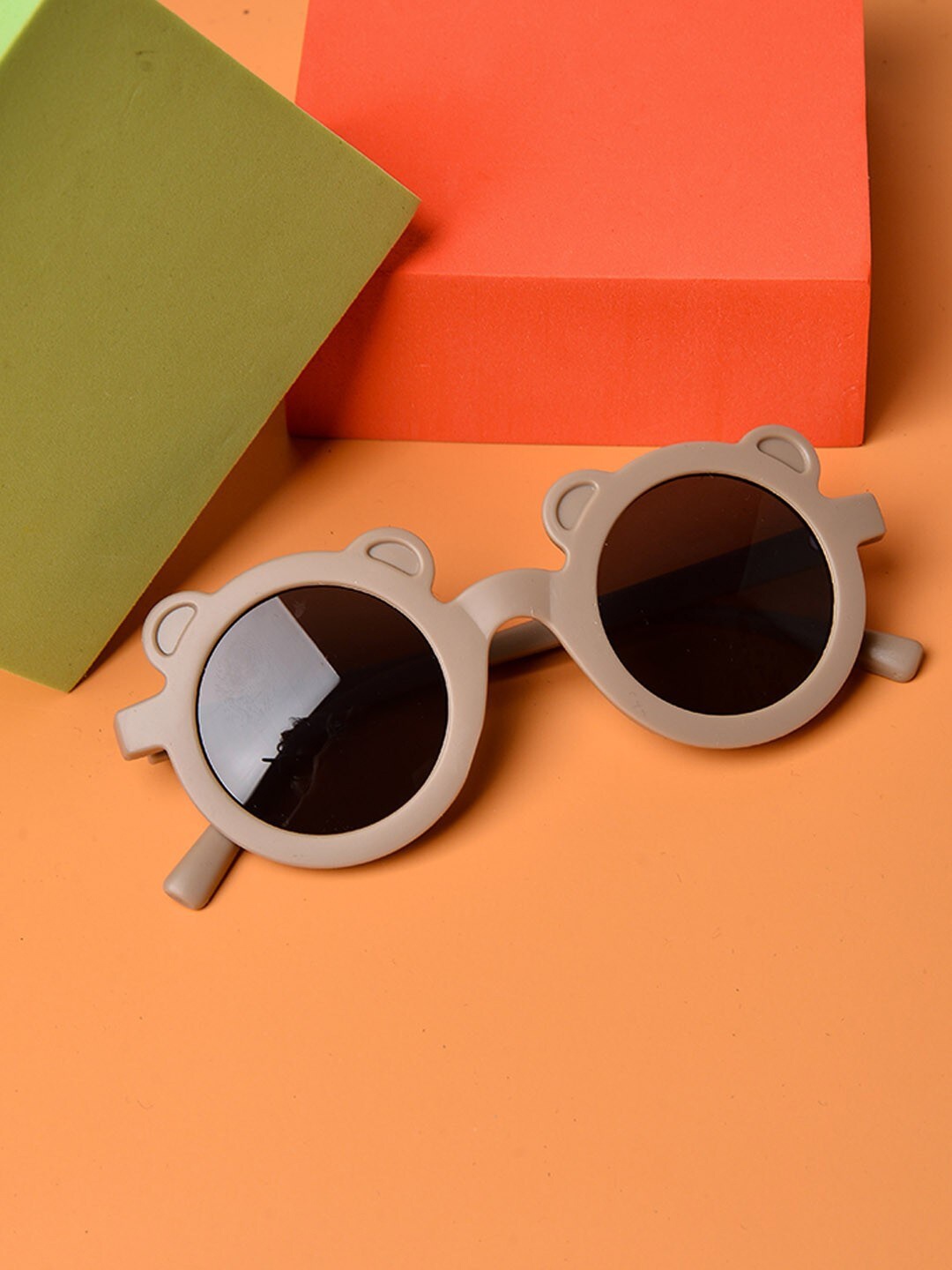 

POPLINS Unisex Kids Black Lens & Brown Round Sunglasses with UV Protected Lens