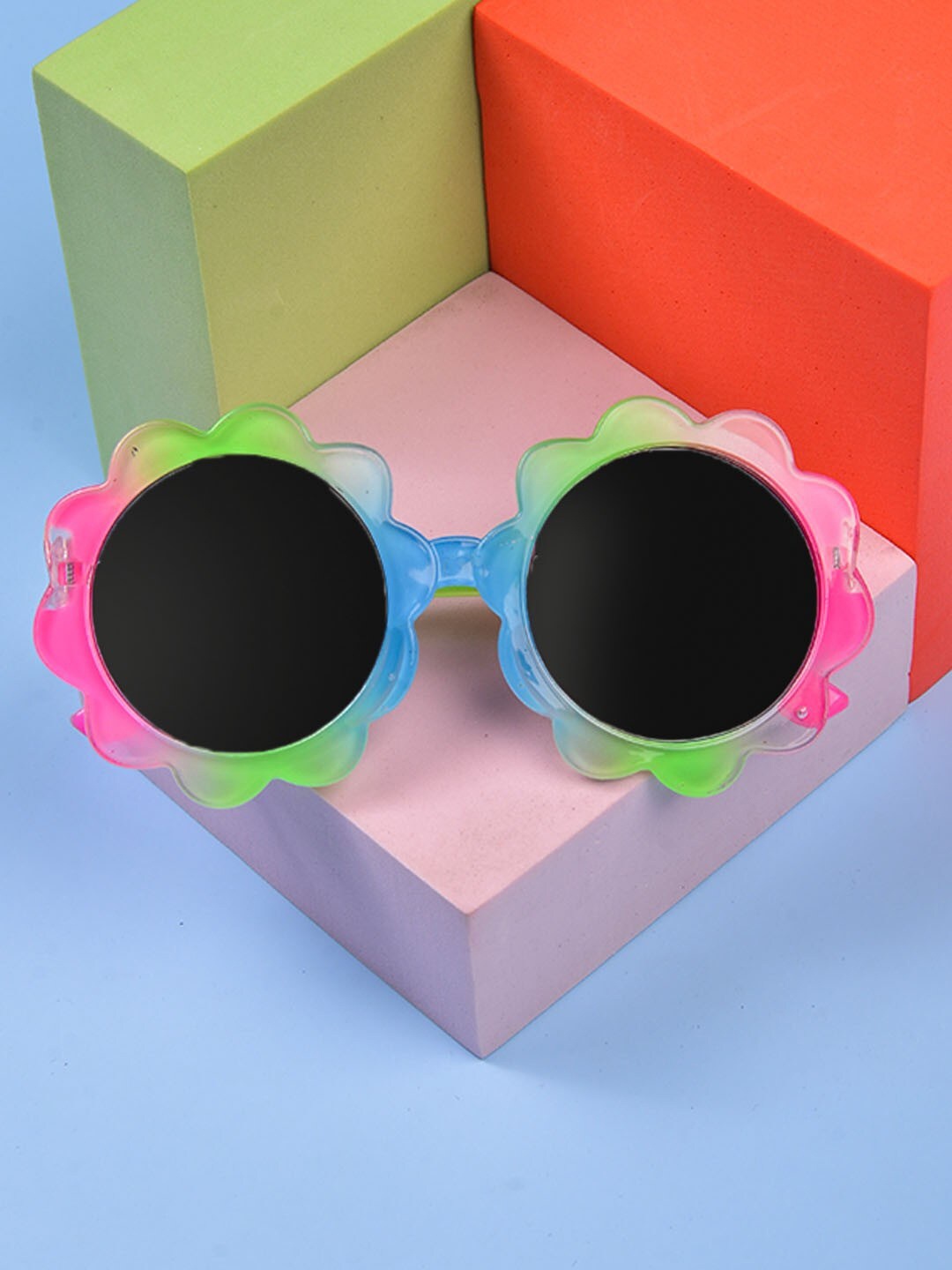 

POPLINS Kids Black & Multi Color Full Rim Round Sunglasses with UV Protected Lens