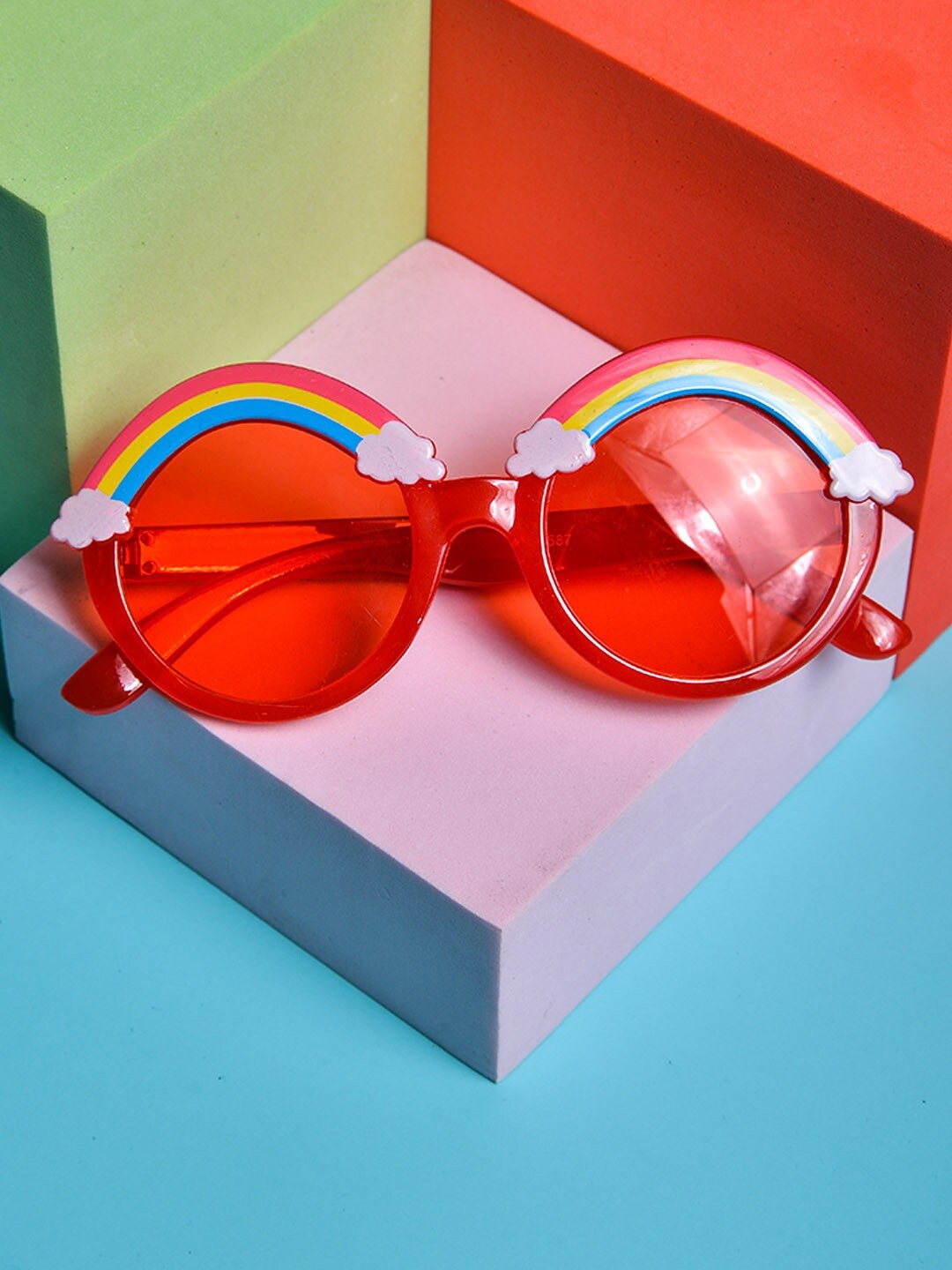 

POPLINS Kids Red Rainbow Printed Round Sunglasses With UV Protected Lens