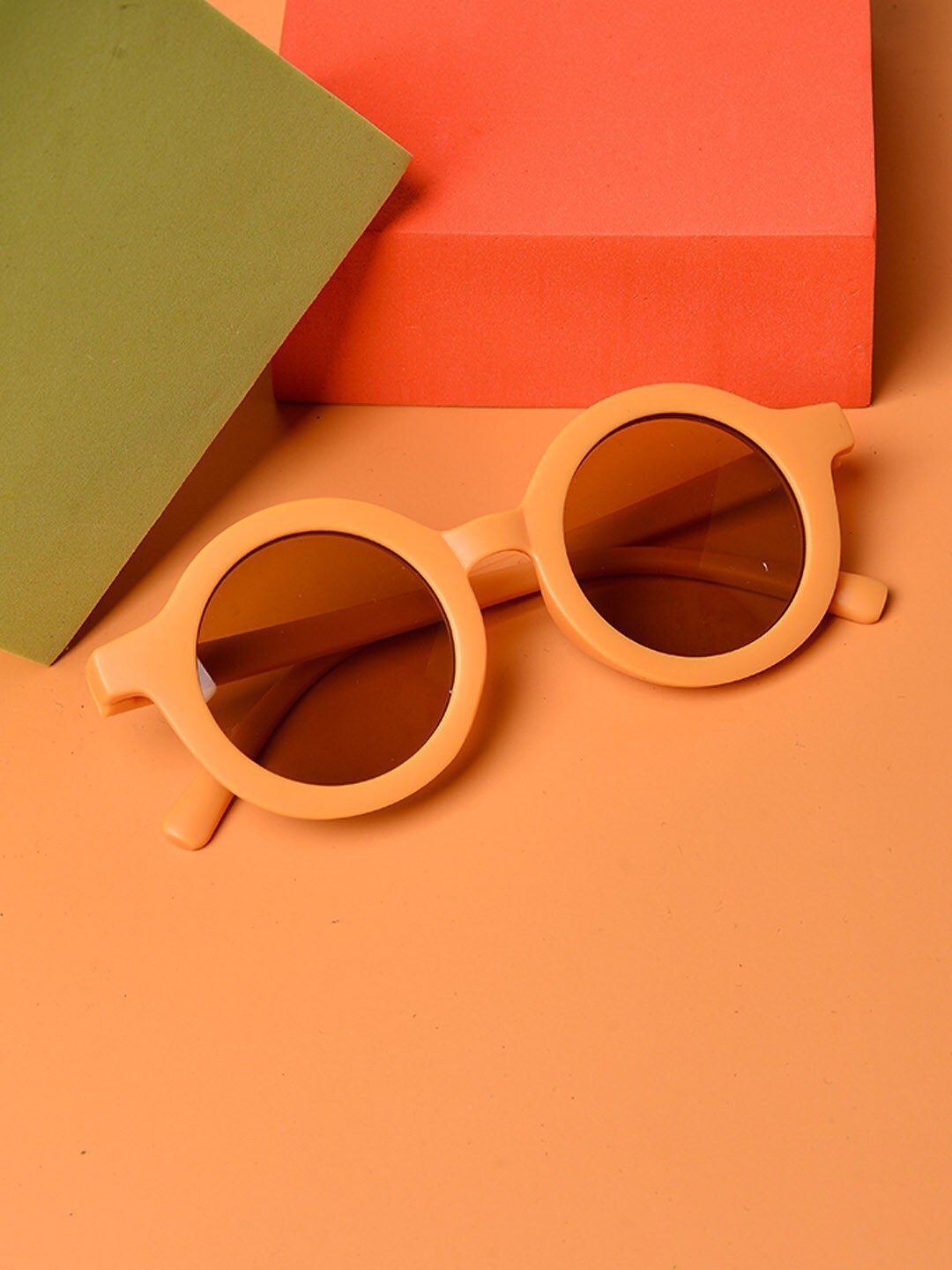 

POPLINS Unisex Kids Brown Lens & Yellow Round Sunglasses With UV Protected Lens