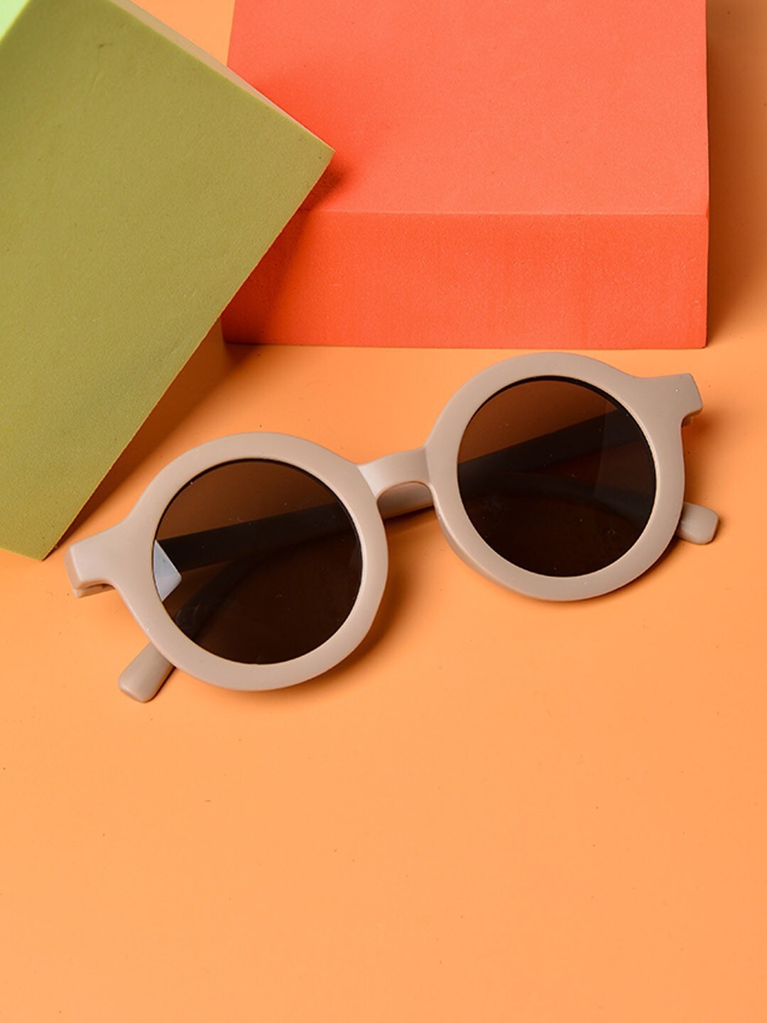 

POPLINS Unisex Kids Black Lens & Brown Round Sunglasses with UV Protected Lens