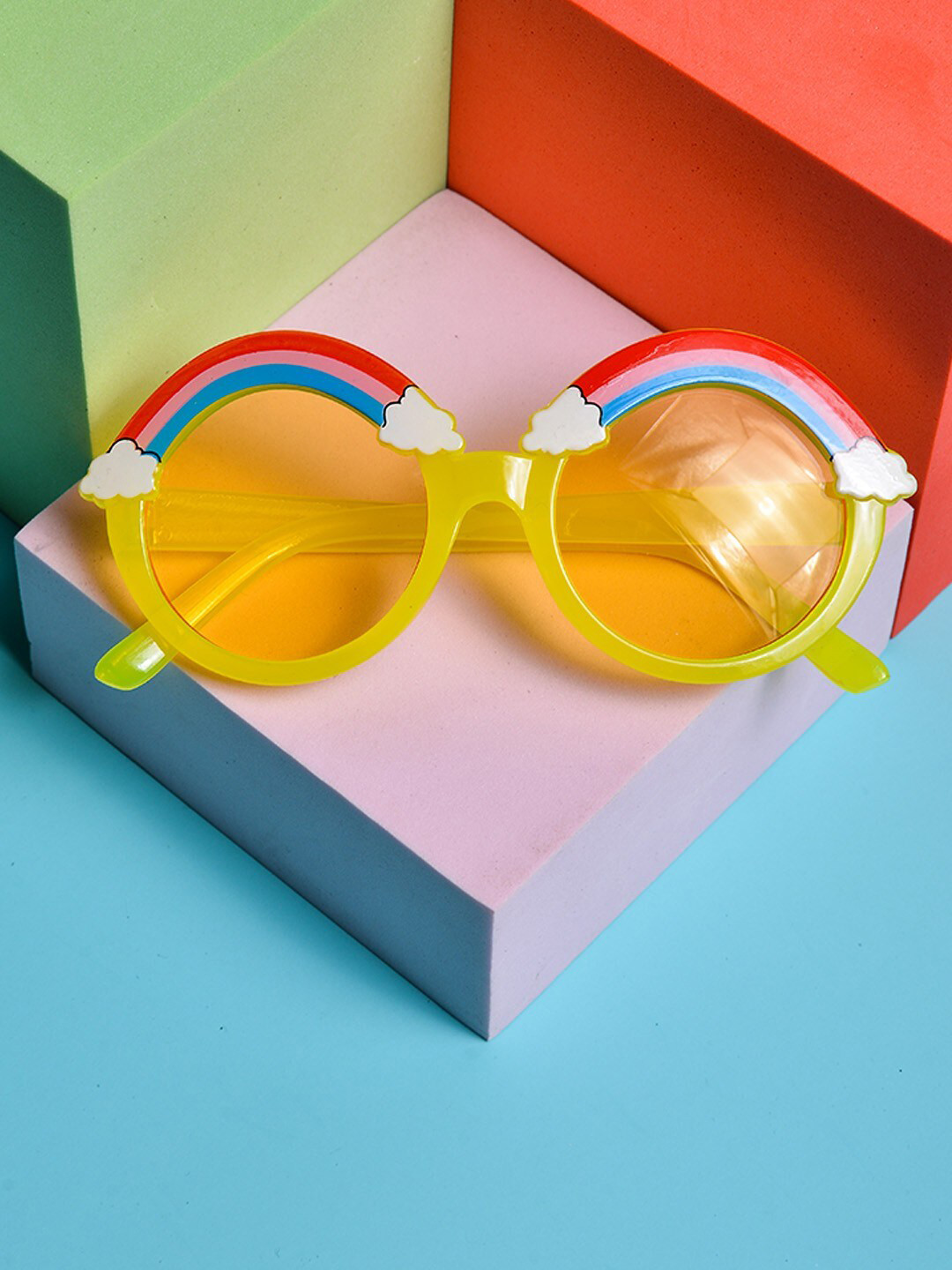 

POPLINS Kids Yellow Rainbow Printed Round Sunglasses With UV Protected Lens