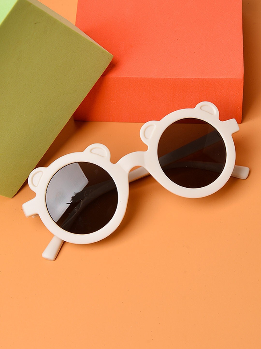 

POPLINS Unisex Kids Black Lens & Cream Round Sunglasses with UV Protected Lens